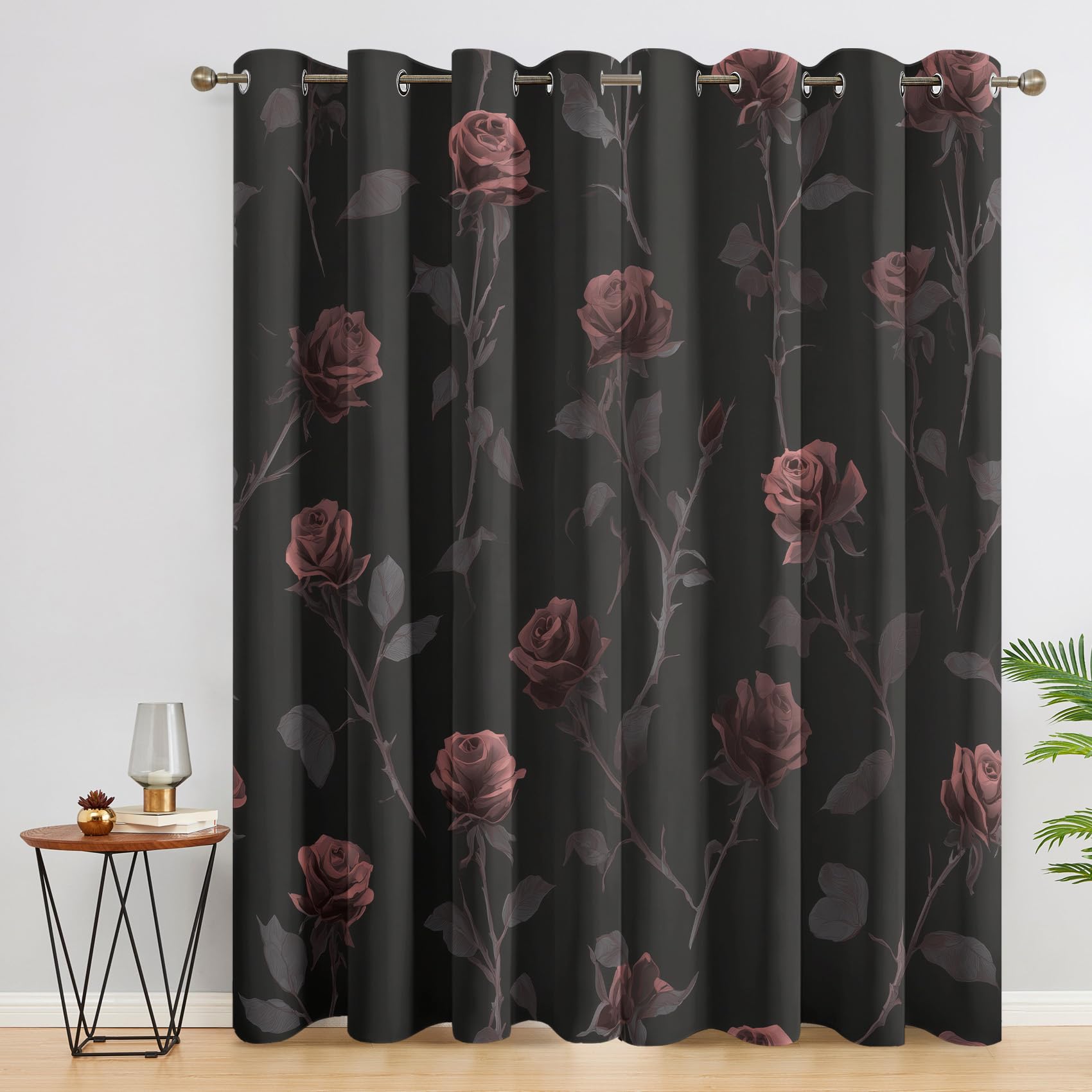 Rideau Thermique à Oeillets Occultant Motif Fleurs Gothique pour Chambre