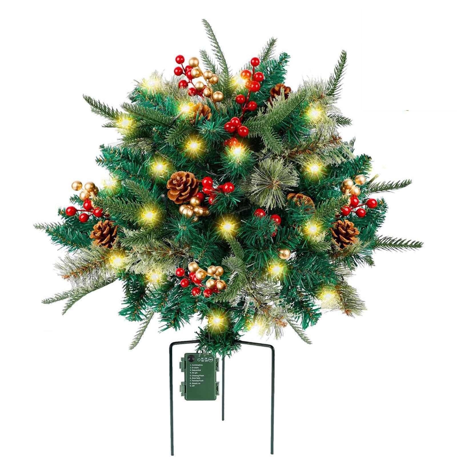 Christmas Planter Artificial Holiday Planter Filler Lighted Christmas Planter Filler Outdoor Christmas Decorations Garden Planter Porch Christmas Decorations Xmas Planter Fillers Sale (3-green)