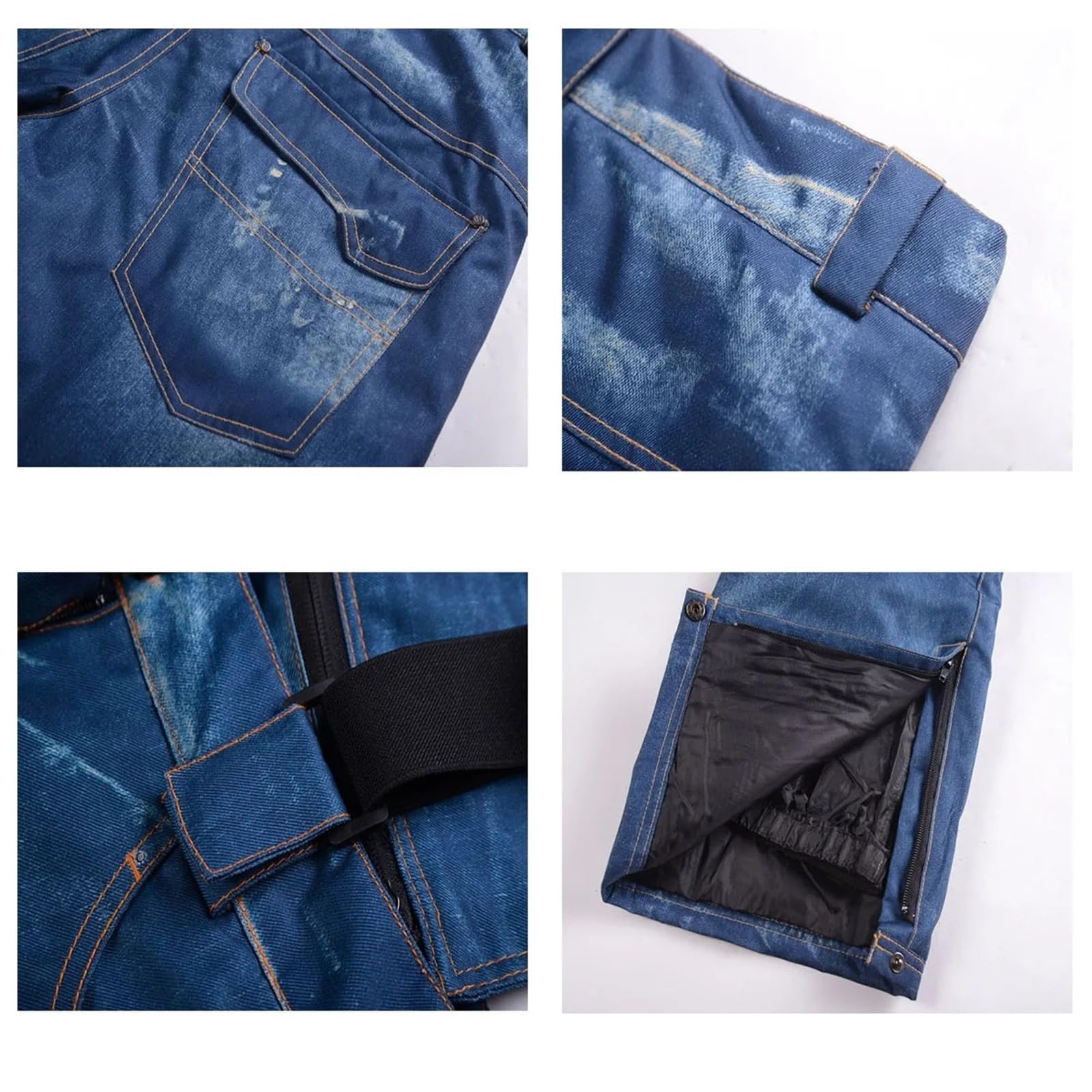 Skihose Denim-Skihose for Herren, Winter, Outdoor, warm, wasserdicht, Winddicht, Ski- und Snowboardhose, männliche Schnee-Lätzchenhose(Black,XL)