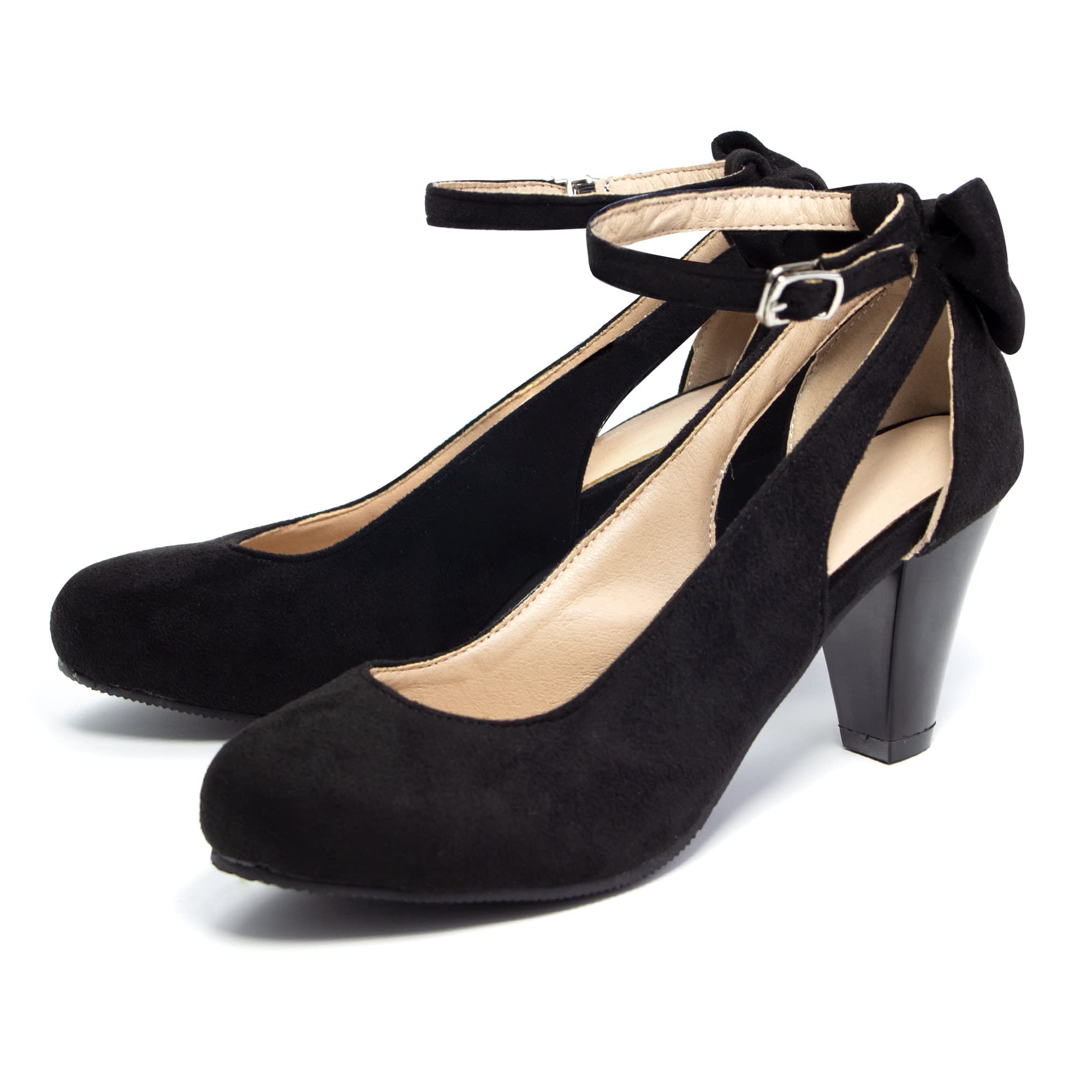 elerhythm Mary Jane Nœud Bout Fermé Escarpins Vintage Talons Style Gatsby Victorien Années 1920 Simili Daim