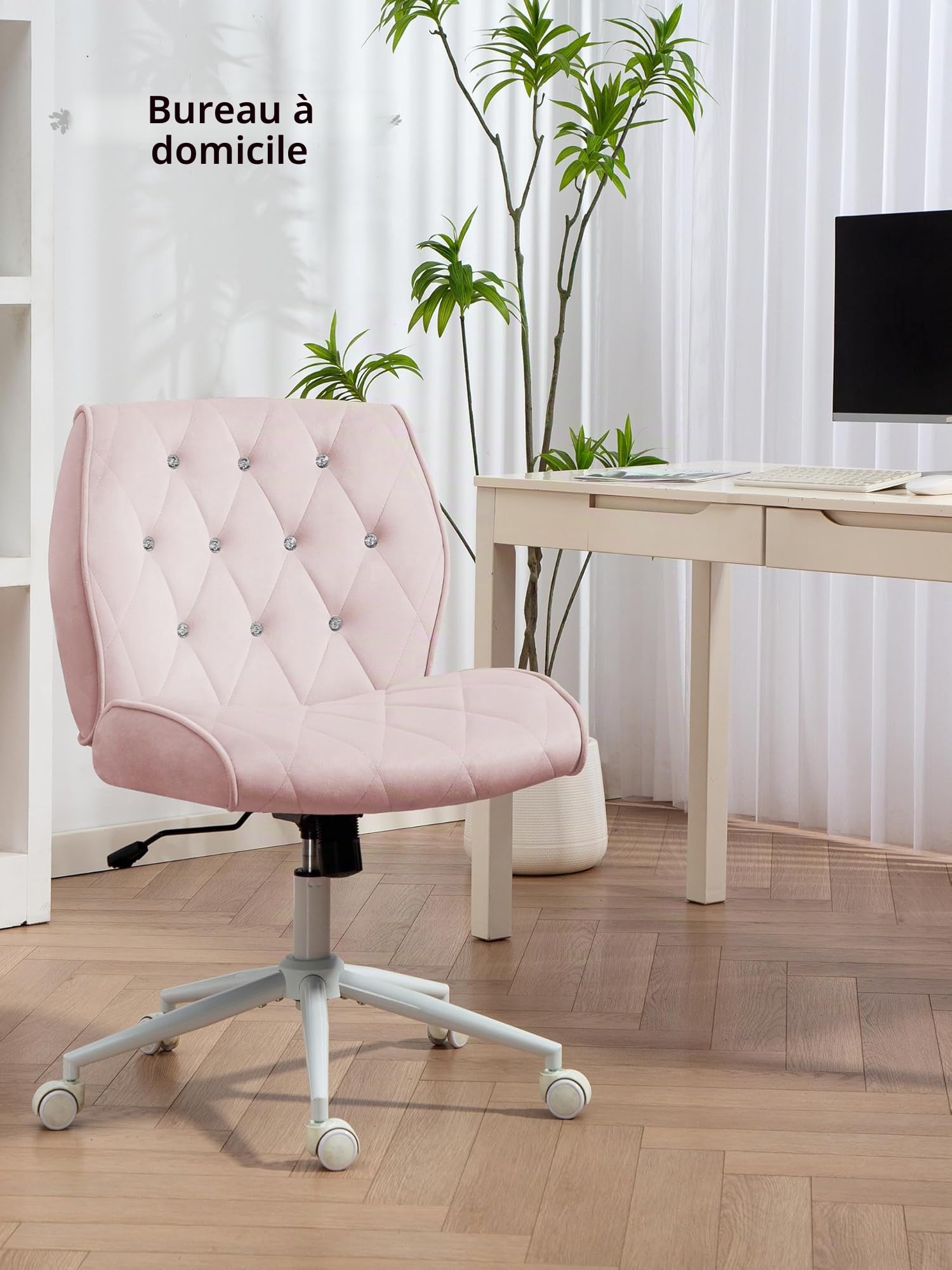 Symino Chaise de Bureau en Velours, Chaise pivotante Ergonomique, Design avec Diamants réglable en Hauteur, pour Bureau, Chambre, Coiffeuse, jusqu'à 120 kg, Filles Femmes