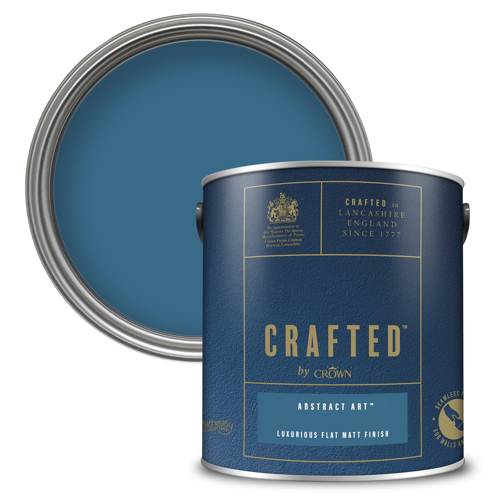 Crown Paint CRAFTED Abstract Art Velvety Flat Matt Emulsion Paint - Rich Dark Blue Finish - Use on Use on Walls, Ceilings and Wood - Luxurious, Thick and Creamy, Low Odour - 2.5L