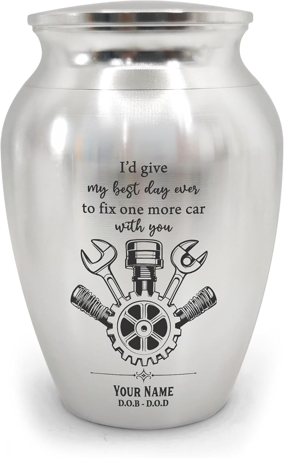 Artsy Woodsy Personalized Mechanic Mini Urns Stainless Steel,Keepsake Urns with Engraved Mechanic Man Design 2.56 inch, Funeral Memorial for Man/Dad/Father Loved One Human Ashes (02, 2.56X1.77)