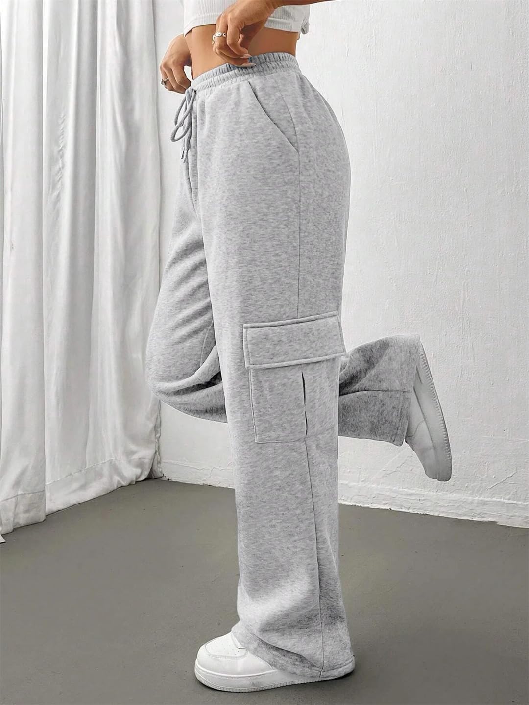 Women's Winter Thermal Lined Side Pocket Drawstring Casual Sport Pants