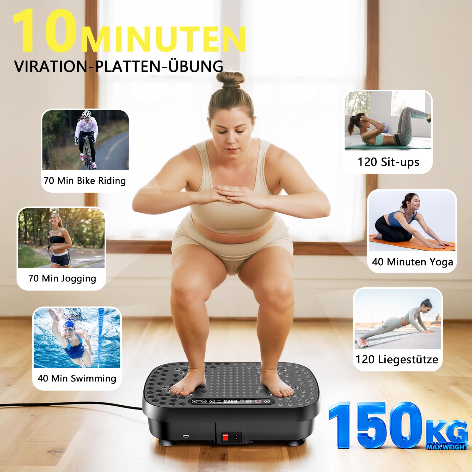 Vibrationsplatte für Lymphdrainage & Gewichtsreduktion – 9 Modi Vibrationsplattform, 3D Upgraded Fitnessgerät, Heimtrainer für Zuhause