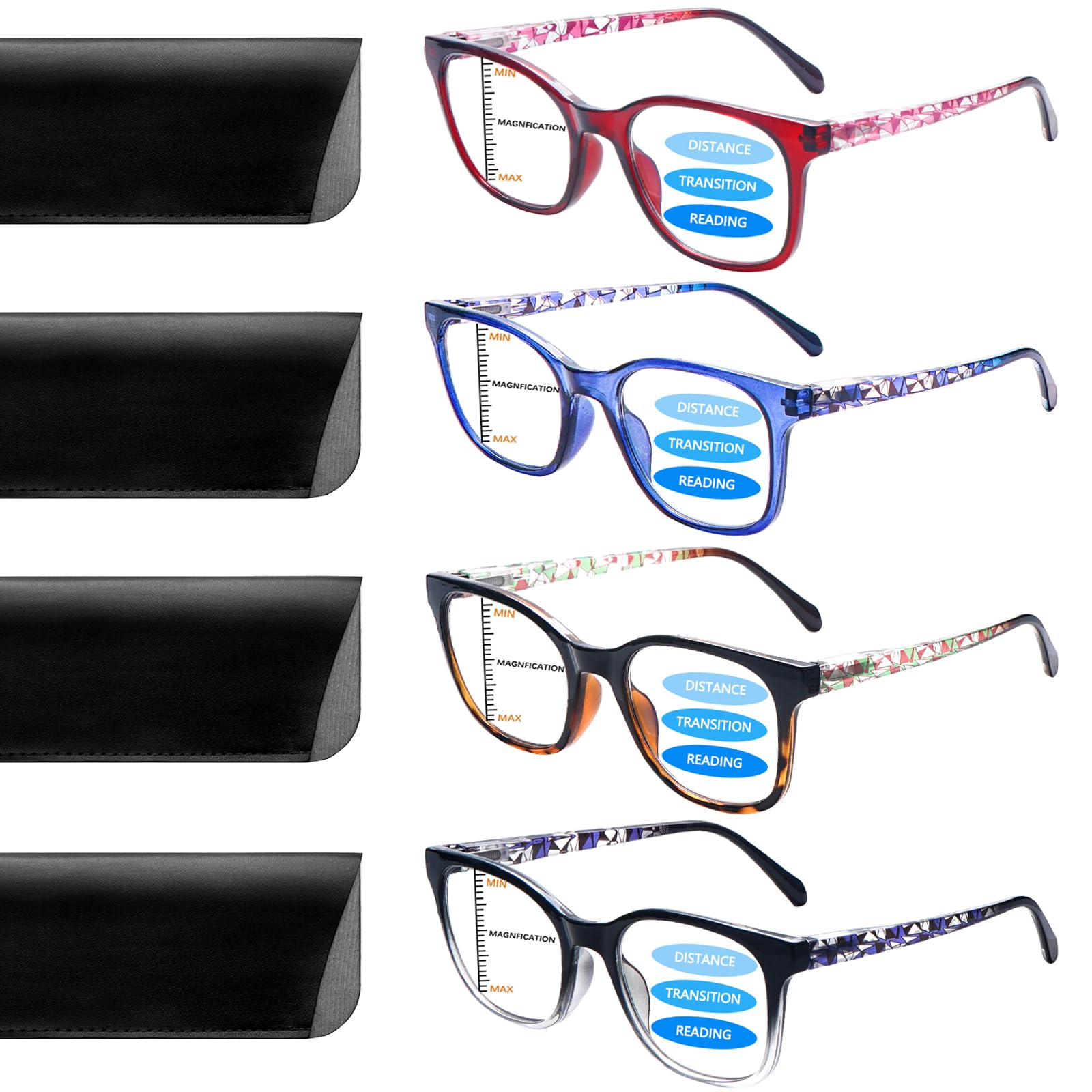 VIDEBLA Progressive Multifocus Reading Glasses for Women Blue Light Blocking Spring Hinges Fashion Pattern Print Readers