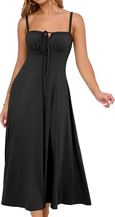 YATHON Womens Summer Midi Corset Boho Dresses Spring Casual Floral Spaghetti Straps Lace Up Dress Flowy Aline Beach Sundress