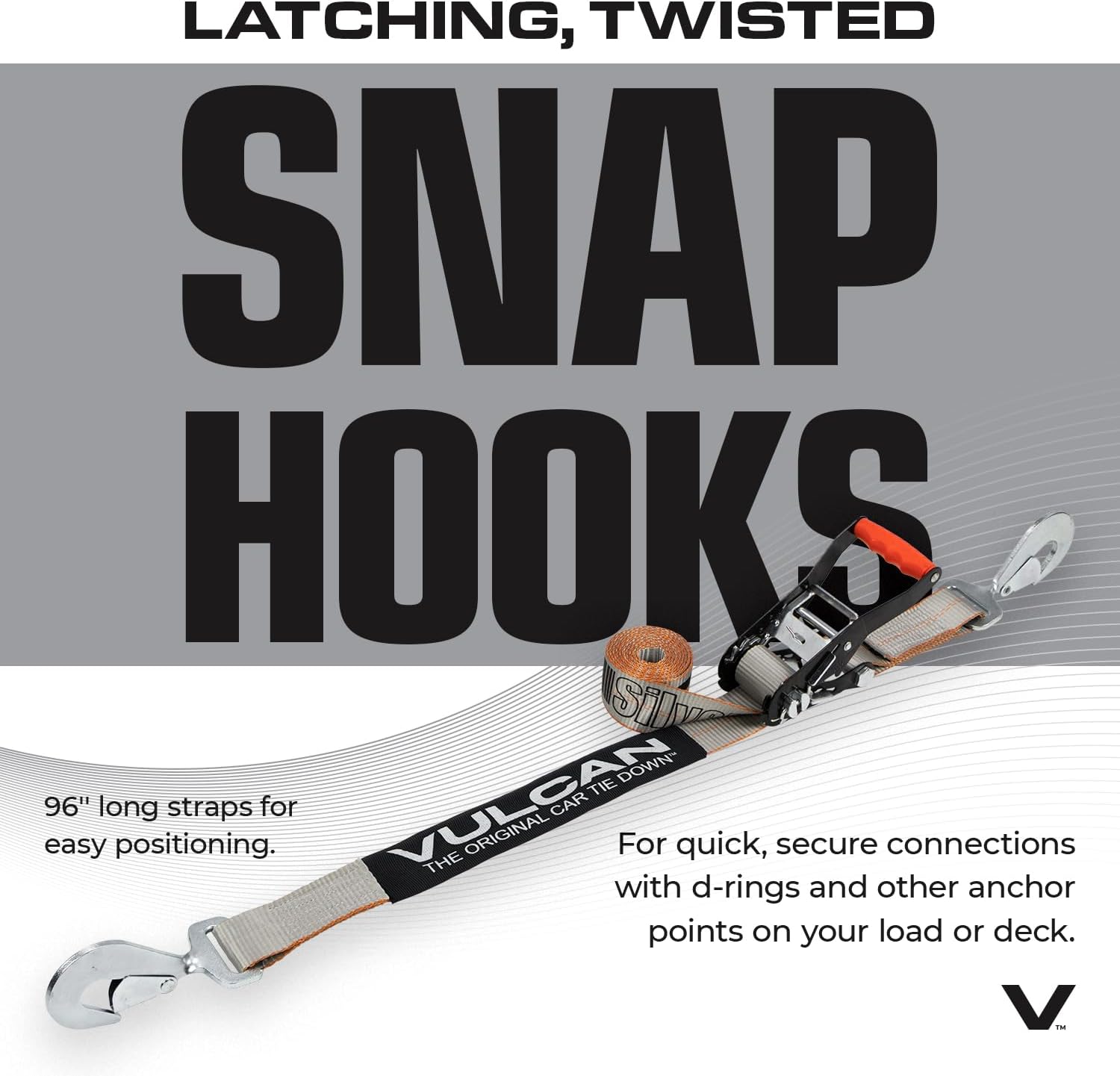 VULCAN Ultimate Axle Tie Down Kit - Silver Series Webbing - Includes (2) 22 Inch and (2) 36 Inch Axle Straps, (2) 96 Inch Snap Hook Ratchet Strap, and (2) 112 Inch Loop Tie Down Combinations - Image 8