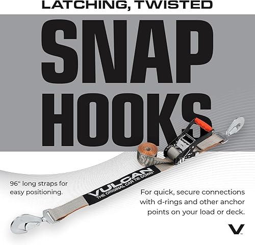 Miniatura 8 de Kit completo de correas de amarre de eje VULCAN con correas de trinquete de gancho de presión - Serie plateada - Incluye (4) correas de amarre de