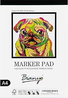 Bianyo Bleedproof Marker Paper Pad, A4(8.27"X11.69"), 50 Sheets, 18 LB / 70 GSM, Glue-Bound,