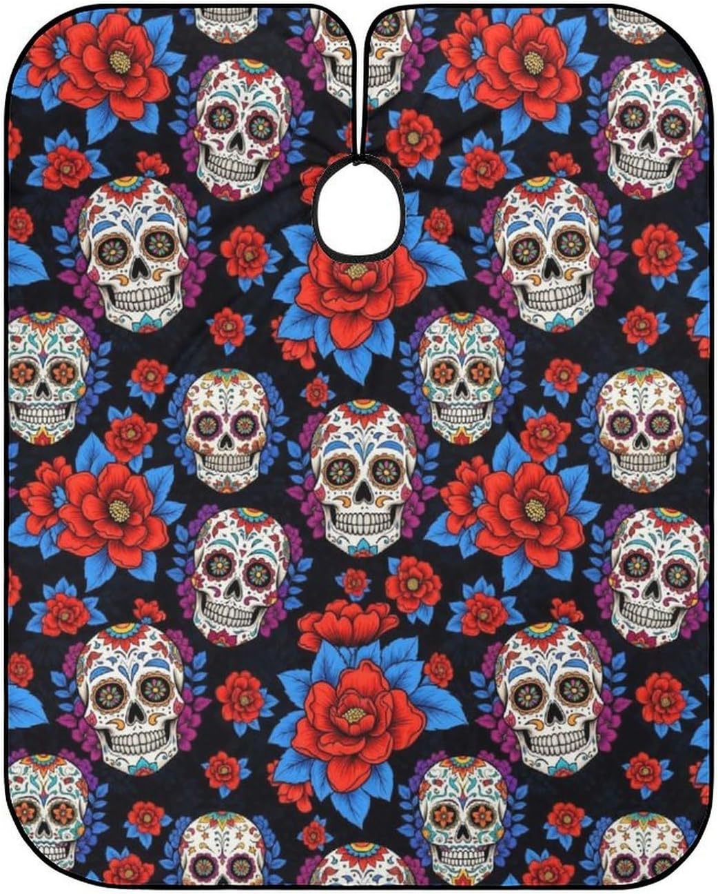 Fashion Hair Cutting Barber Cape, Professional Haircut Salon Cape for Men Women Red Flower Mexican Sugar Skull Black