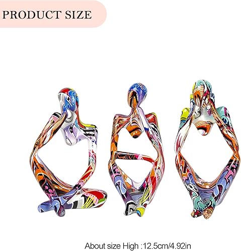 Miniatura 5 de AZURAOKEY Estatua de pensador de resina de 3 piezas, escultura abstracta de arte colorido, escultura abstracta de pensador, graffiti, figuras de