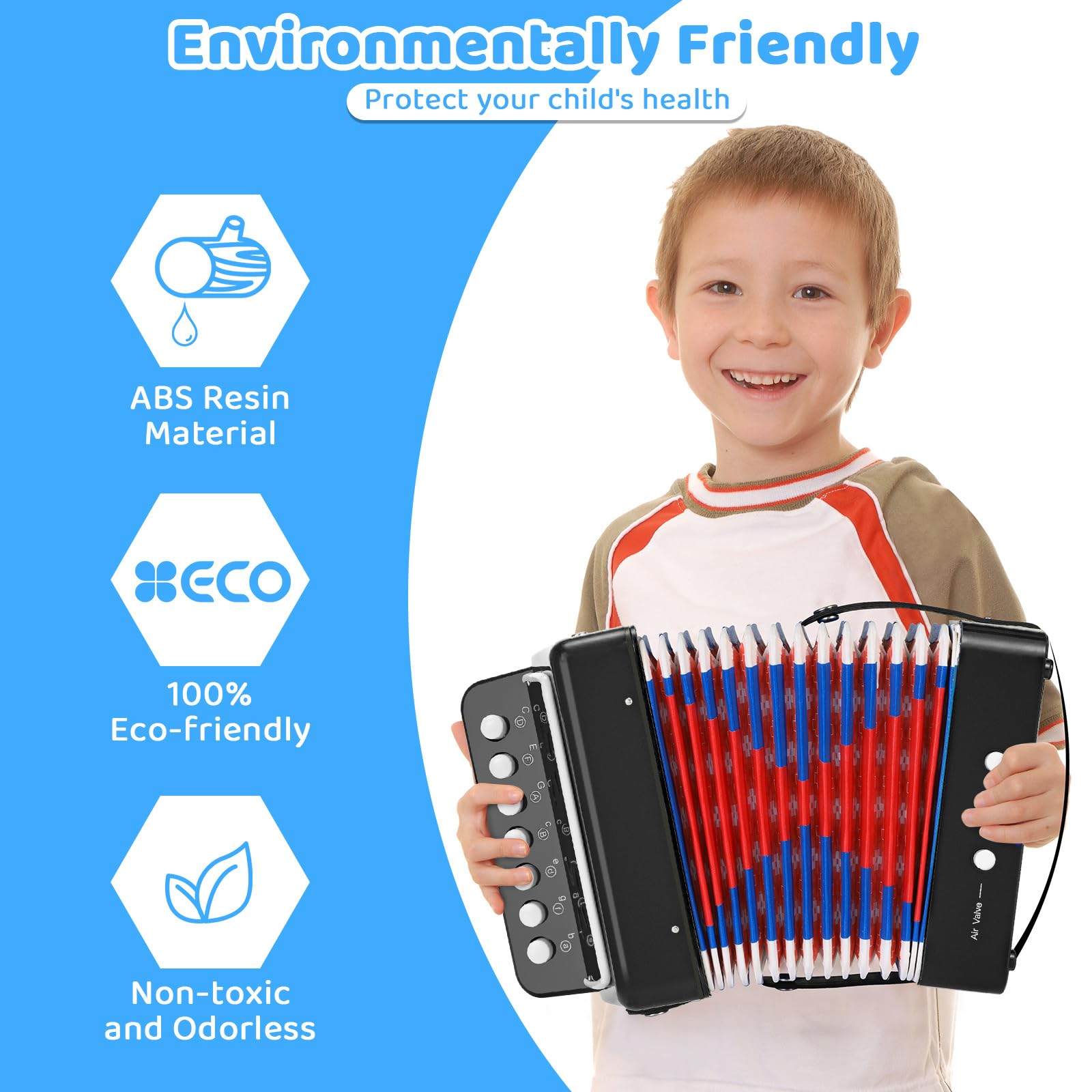 Akkordeon Kinder Ziehharmonika, 10 Tasten Knopf Akkordeon mit Riemen, Ziehamonikar Musikinstrument Geschenk für Anfänger, Akkordeon Erwachsene und Kinder ab 3 Jahre, Schwarz