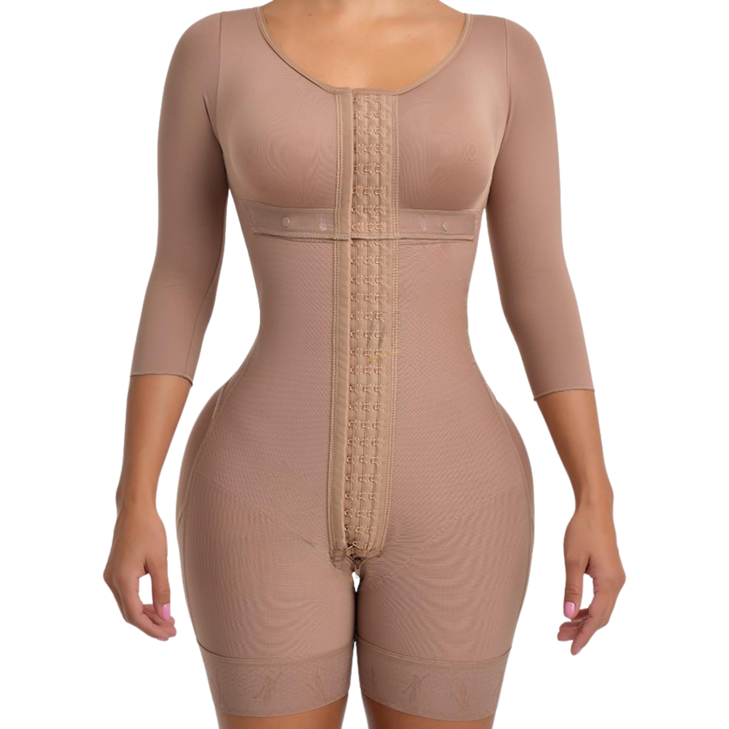 Fajas Meli'belt Women's Brown Melibelt 2031 Fajas Colombianas Moldeadoras - Hourglass Shapewear For - Tummy Control Shapewear With Sleeves And Bra, X-Small