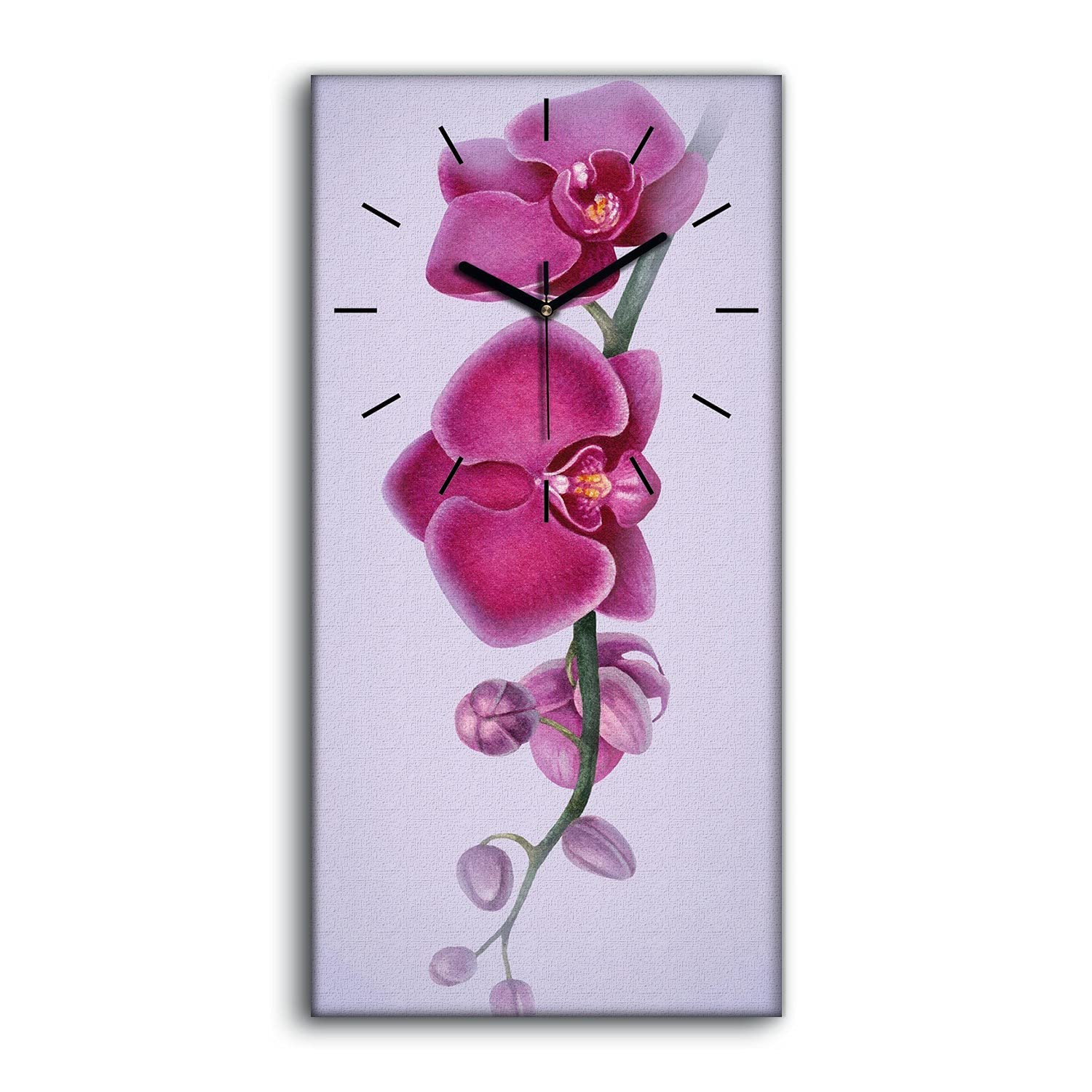 Horloge sur toile de qualite Coloray tableau mural fleurs d'orchidee avec aiguilles noires