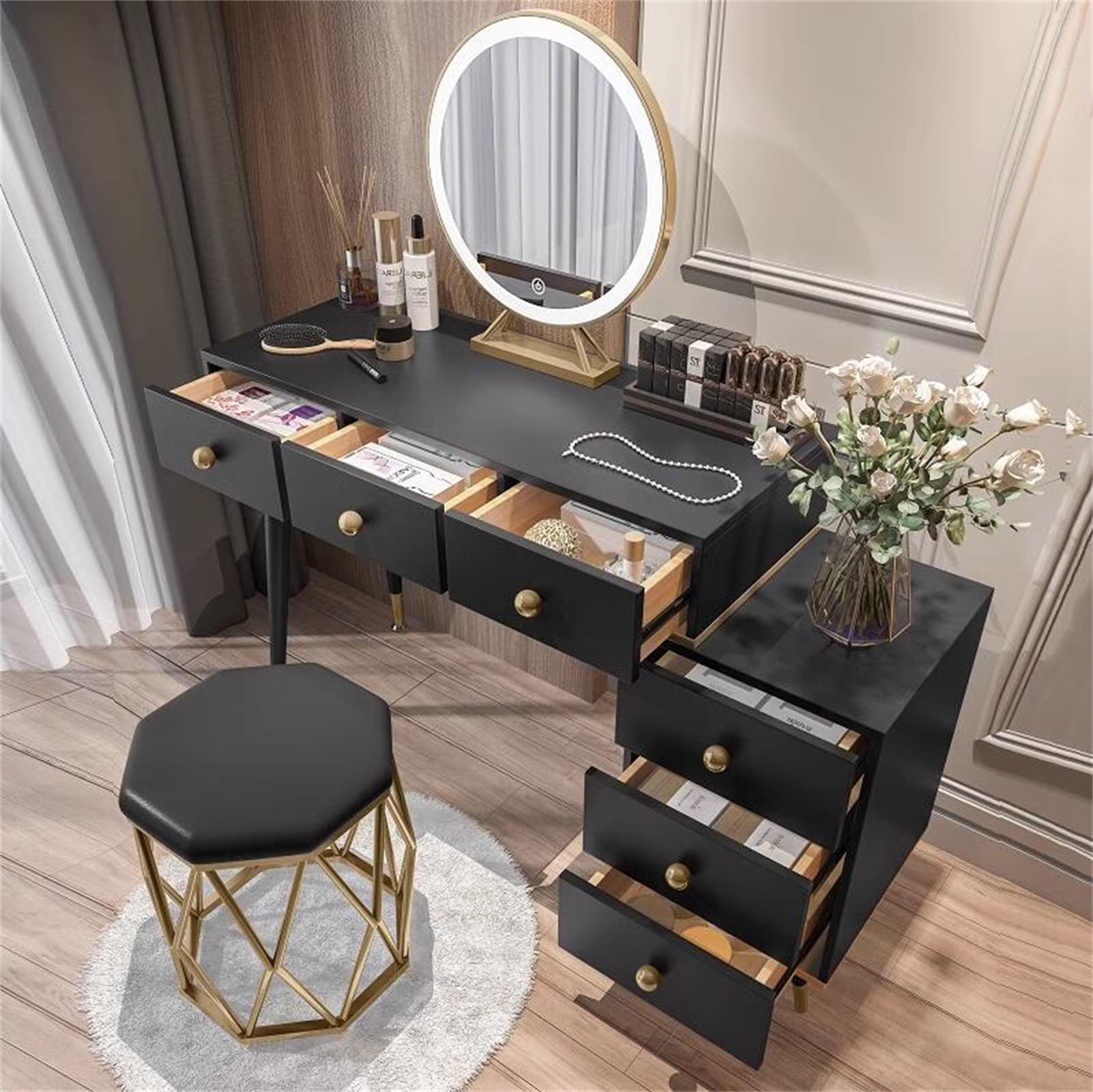 Black Makeup Vanity Furniture Boahaus Doris Makeup Vanity Table With