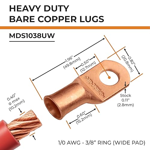 Miniatura 50 de SELTERM - 10 terminales de anillo resistentes para cable de batería eléctrica, calibre 8 AWG, pernos de 5/16 pulgadas, terminales de calibre 8
