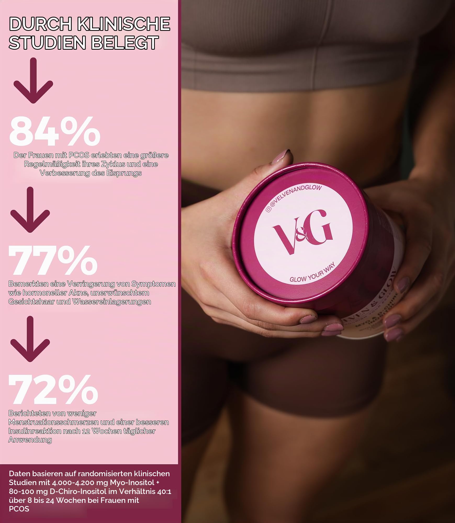 Myo & D Chiro Inositol 40:1 Hochdosiert Pulver für Frauen mit Magnesium Vitaminen Selen & Biotin Neutral Geschmack 135g 1 Monat PCOS supplements Zyklus Balance Haut Velven & Glow