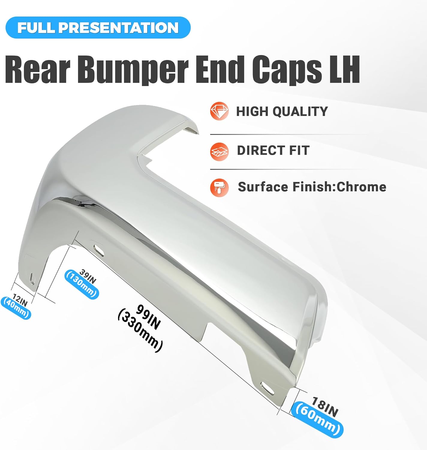 ECOTRIC LH Rear Bumper End Cap Compatible with 2016-2023 Toyota Tacoma w/o Parking Sensors Holes Driver Side Bumper Covers Corner Replacement for TO1104131 5215604020 Plastic Chrome