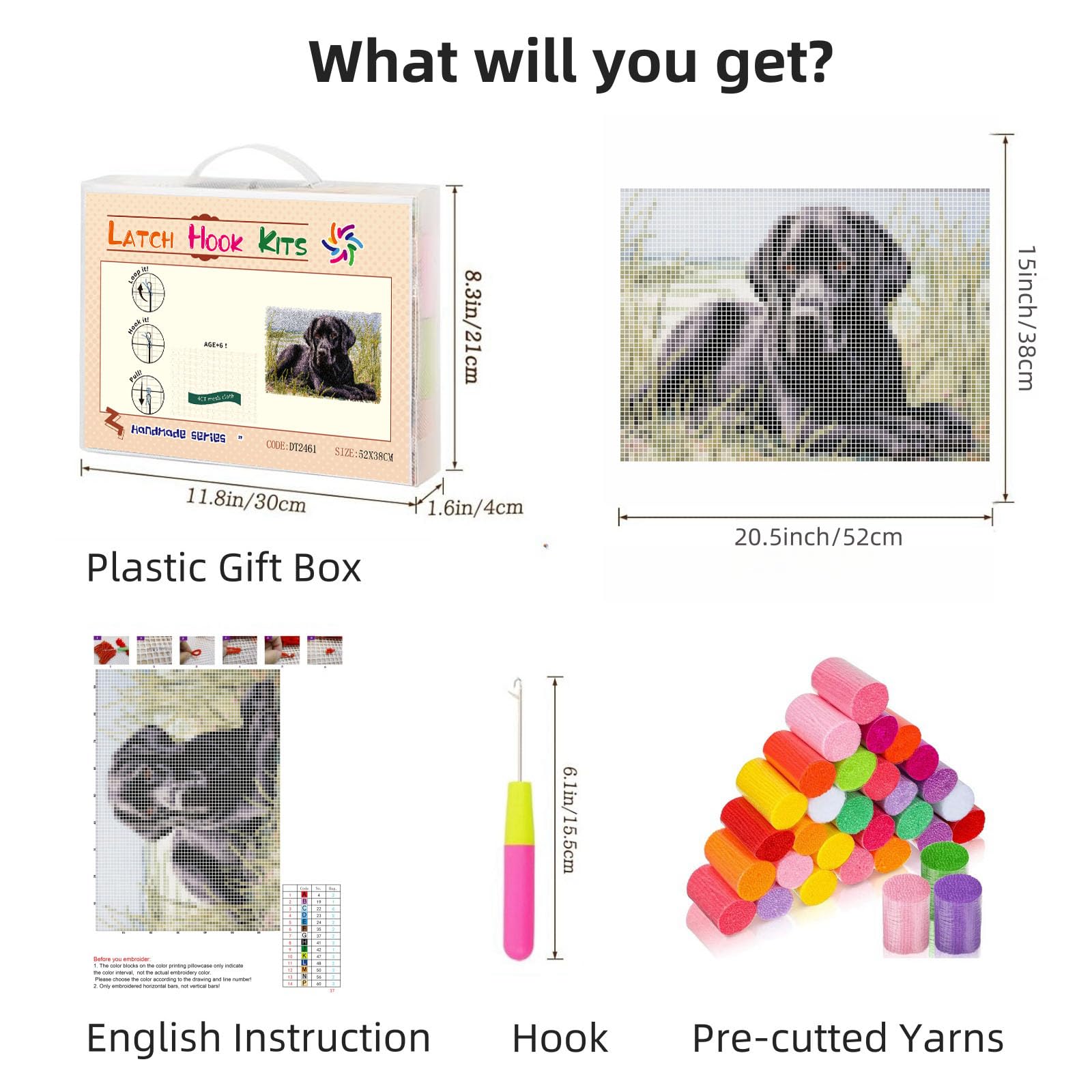 Latch Hook Rug Kit Black Labrador Dog Pre-Printed Handmade Carpet Crochet Yarn Craft DIY Hook and Latch Door Mat Tapestry for Home Floor Decoration 52x38cm-1