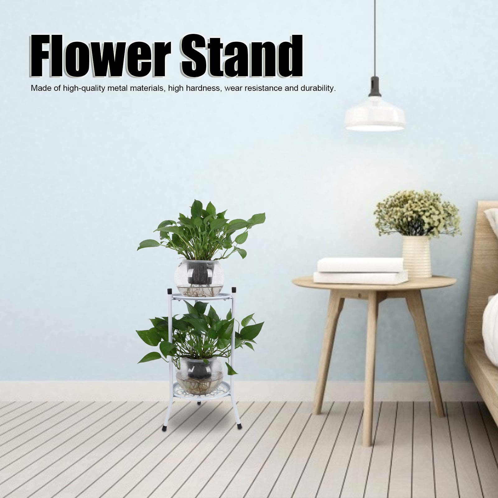 Supporto per piante in metallo a 2 livelli, supporto per vasi da fiori Espositore per scaffali Decorazione per la casa Porta piante da giardino Espositore per fiori da interno per esterni(bianca