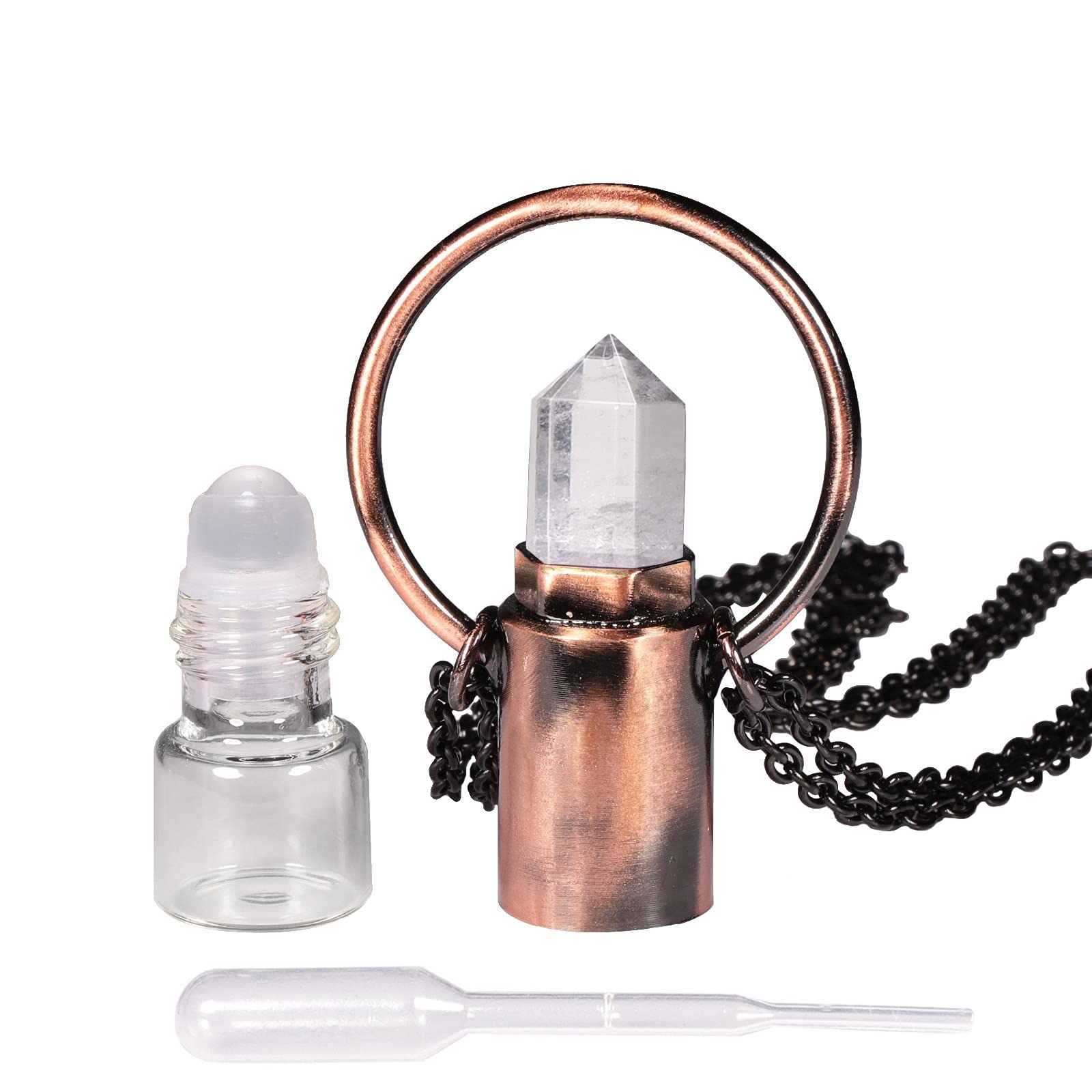 Mookaitedecor - Halskette mit Anhänger in Form einer Parfümflasche aus Kristall mit sechseckiger Spitze, für ätherisches Öl, Reiki mit Kette