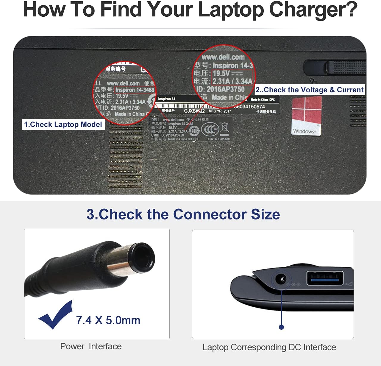 65W 7.4mm Laptop Charger for Dell Latitude 3190 3189 3140 3120 5400 7490 image 4