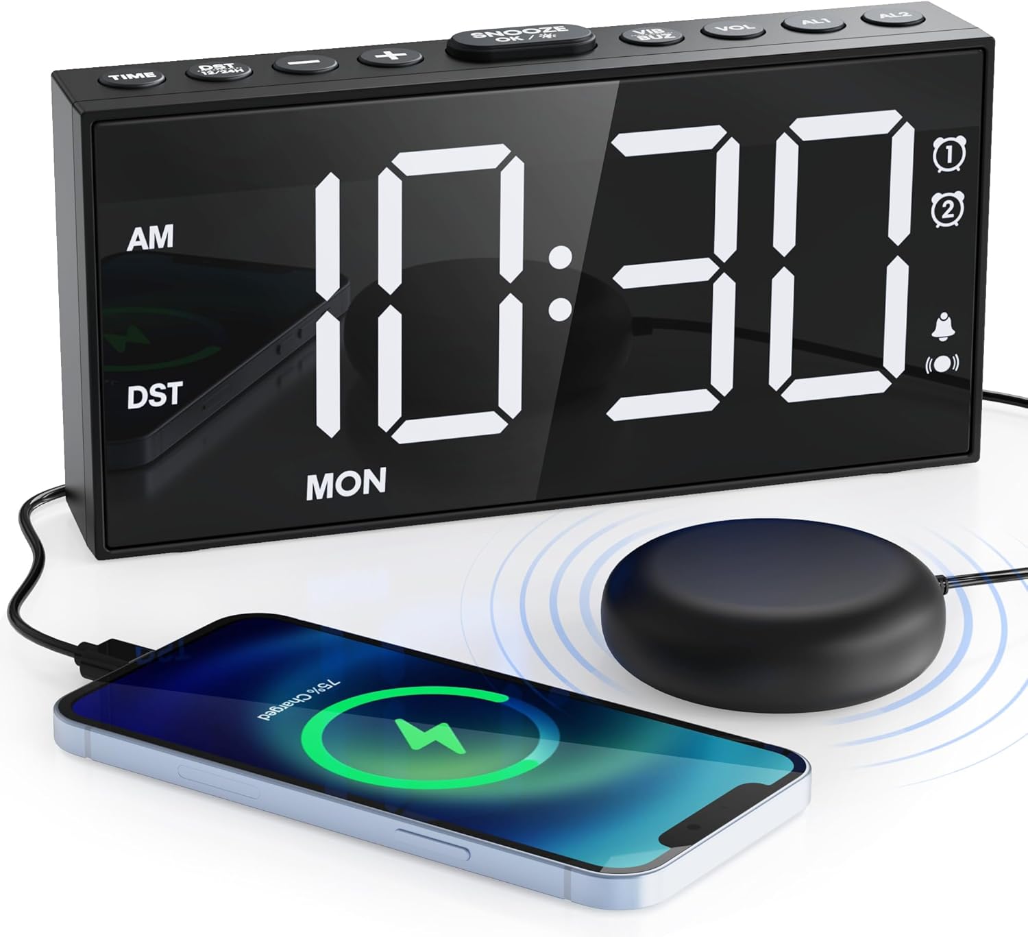 Alarm Clock with Vibration for Deaf / Hearing Impaired, Brightness
