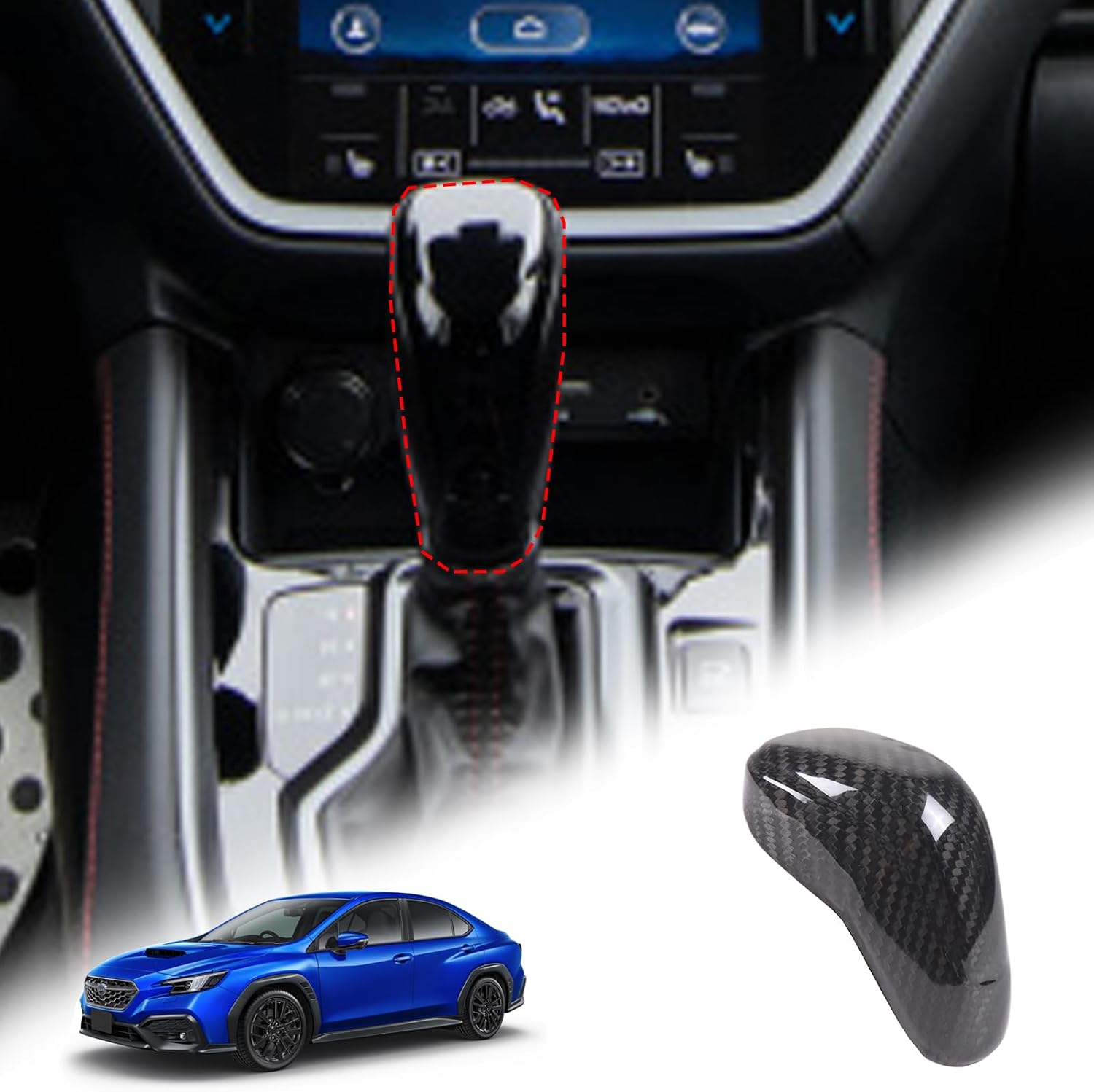 Gear Shift Knob Head Cover Compatible with Subaru WRX 2022-2024 (Automatic Transmission) Real Carbon Fiber Gear Shifting Knob Cover Protection Trim Interior Accessories