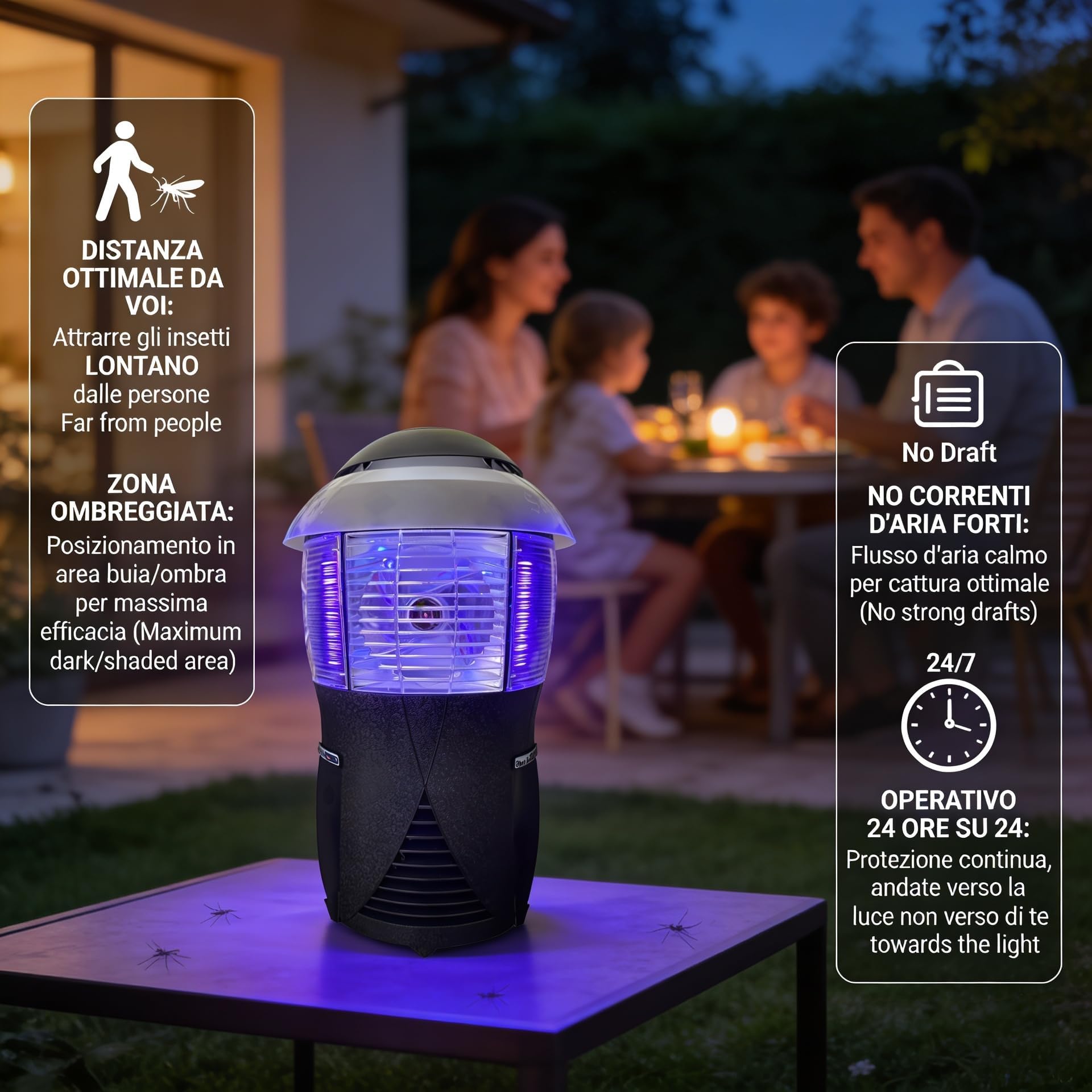 Sandokan, Antizanzare Giardino fino a 1000mq – Lampada Zanzare Esterno con Ventola – Aspira Zanzare Elettrico Silenzioso – Antizanzare Giardino da Esterno Senza Veleni, Made In Italy