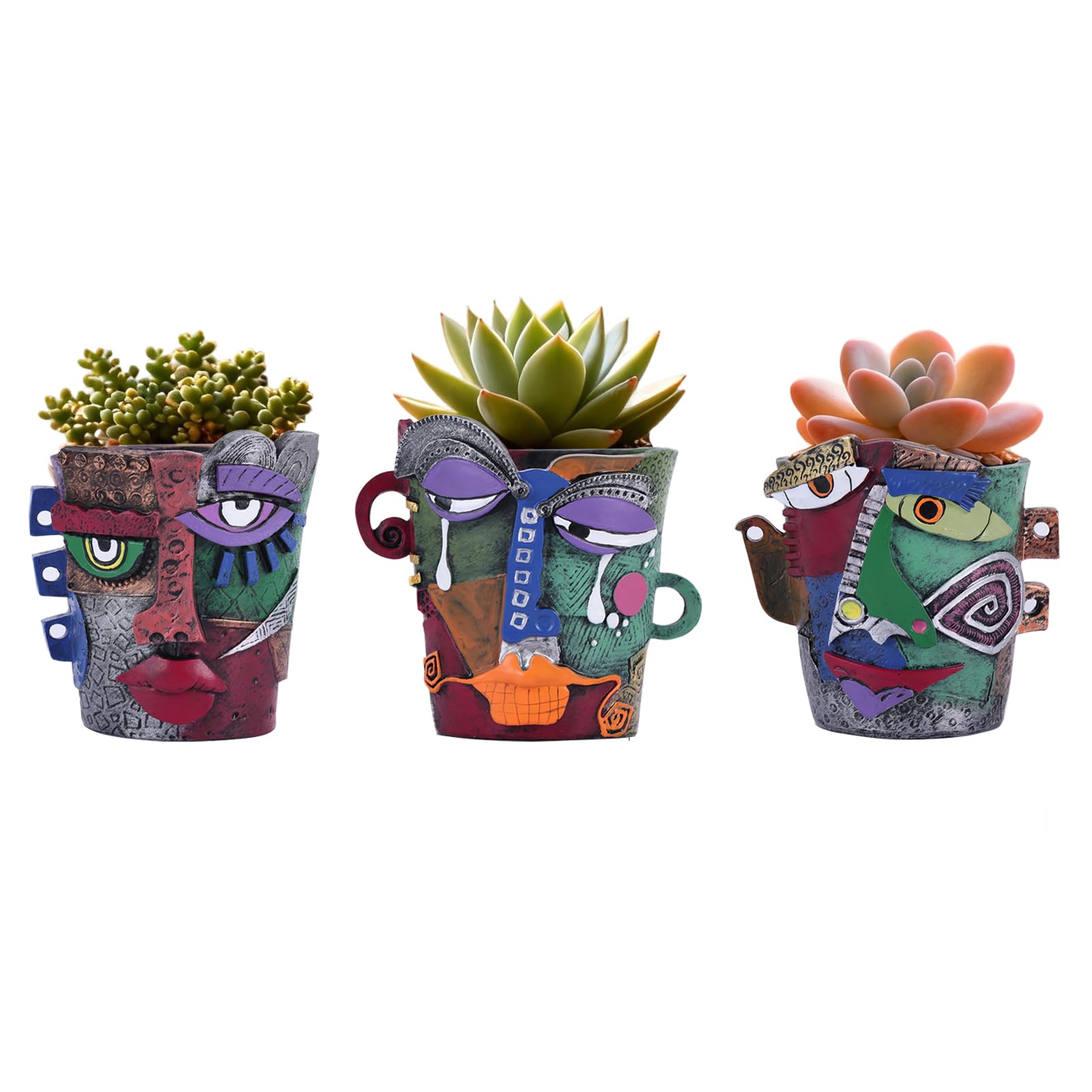 Photo 1 of LINYTHER Mini Abstract Face Planter – Small Picasso-Inspired Resin Planter for Succulents, Cacti & Small Plants, Whimsical Decorative Head Planter for Indoor & Outdoor Garden
