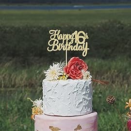 Gyufise 1 Pack Happy 16th Birthday Cake Topper Gold Glitter Happy 16 Birthday Cupcake Topper 16 Birthday Cake Decoration for Cheers to 16 Birthday Party Decoration