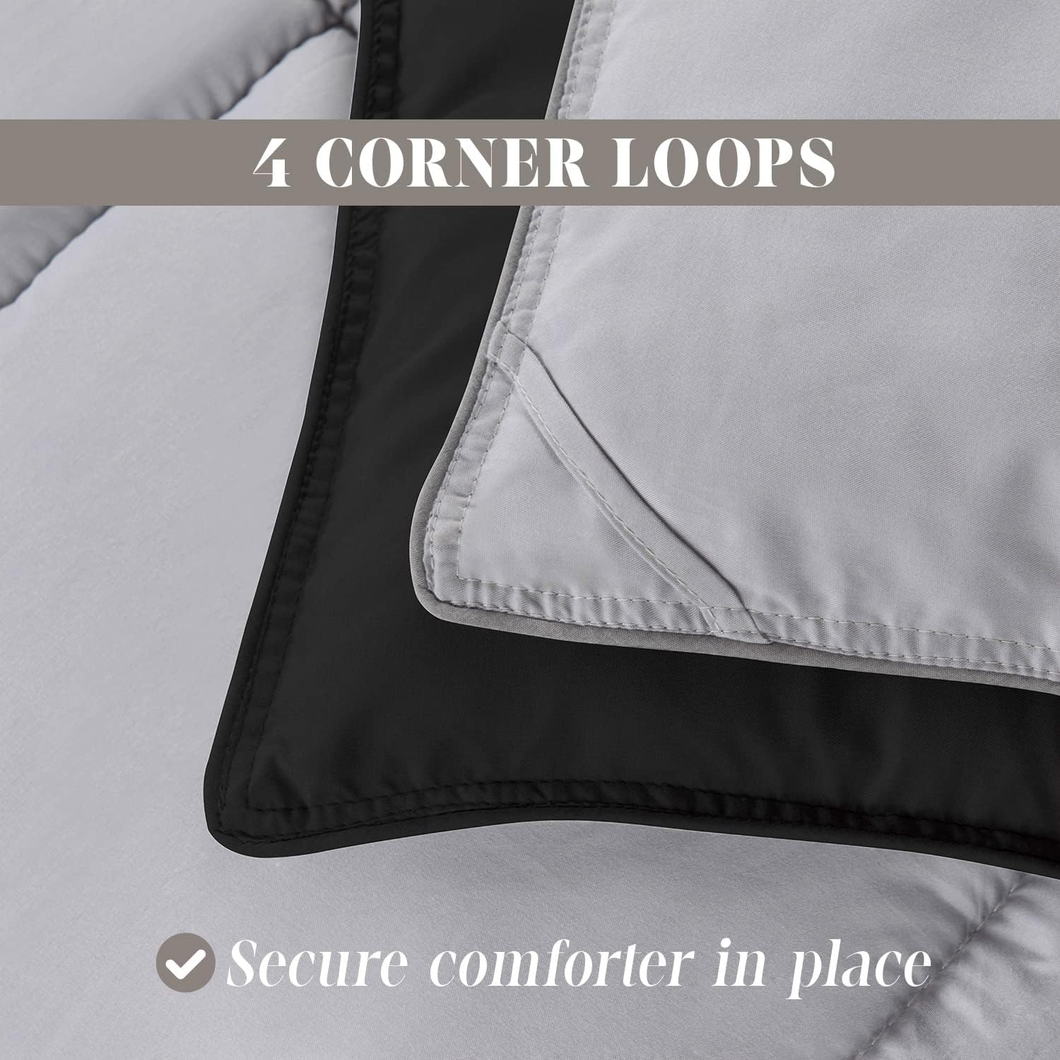 Elegant Comfort 3-Piece Reversible Comforter Set, All Season Cozy, Soft Down Alternative, Quilted - Box Stitched - Duvet Insert with 4 Corner Tabs, Comforter with Shams, Cali King, Black/Silver
