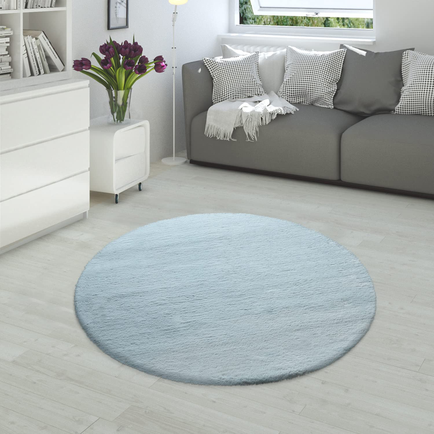 Paco Home Hochflor Teppich Für Wohnzimmer Softes Kaninchenfell Imitat Kunstfell In Türkis, Grösse:140x200 cm