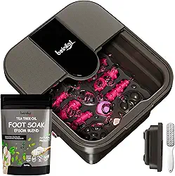 Beinilai Banheira De Hidromassagem Dobrável Para Os Pés Com Aquecimento, Espuma, Rolos Massagem, Escalda-Pés Óleo Melaleuca E Sal Epsom, Lixa Pedicure, Luz Vermelha, Pedra-Pomes Removível, Spa Pedic