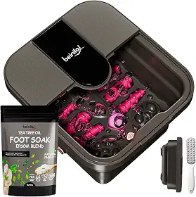 Beinilai Banheira De Hidromassagem Dobrável Para Os Pés Com Aquecimento, Espuma, Rolos Massagem, Escalda-Pés Óleo Melaleuca E Sal Epsom, Lixa Pedicure, Luz Vermelha, Pedra-Pomes Removível, Spa Pedic