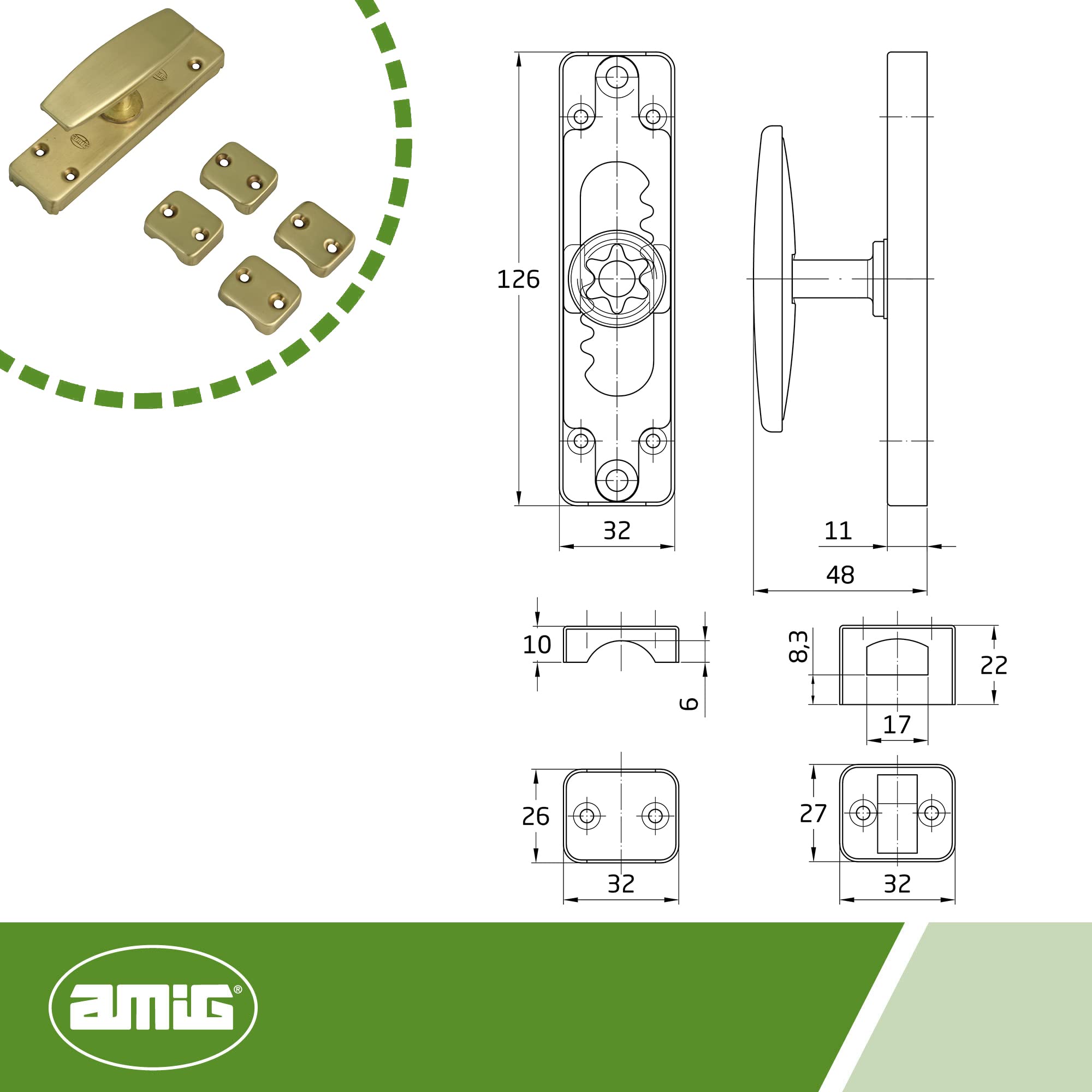 Amig - Falleba De Sobreponer Negra Para Ventanas | Cierre De Seguridad De Acero Con Manilla Incluye 5 Soportes Medidas 150 X 38 Mm 94227879