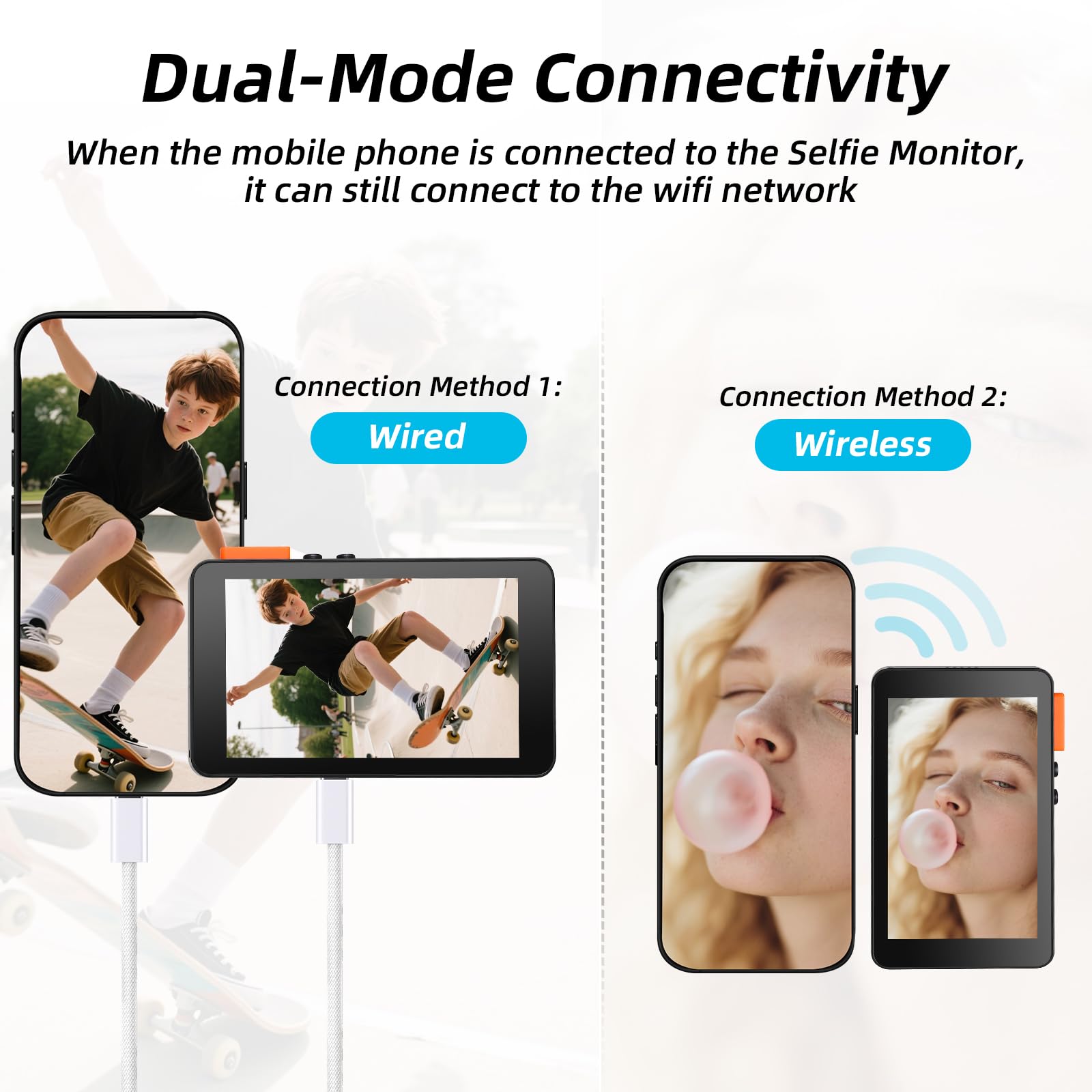 Koolertron 4 Zoll Handy Selfie Monitor mit Lautsprechern und Ständer, Magnet Rückkamera Selfie Monitor iPhone Android, Kabellos 20-50M, Selfie Bildschirm für Teleprompter YouTube TikTok Live Stream