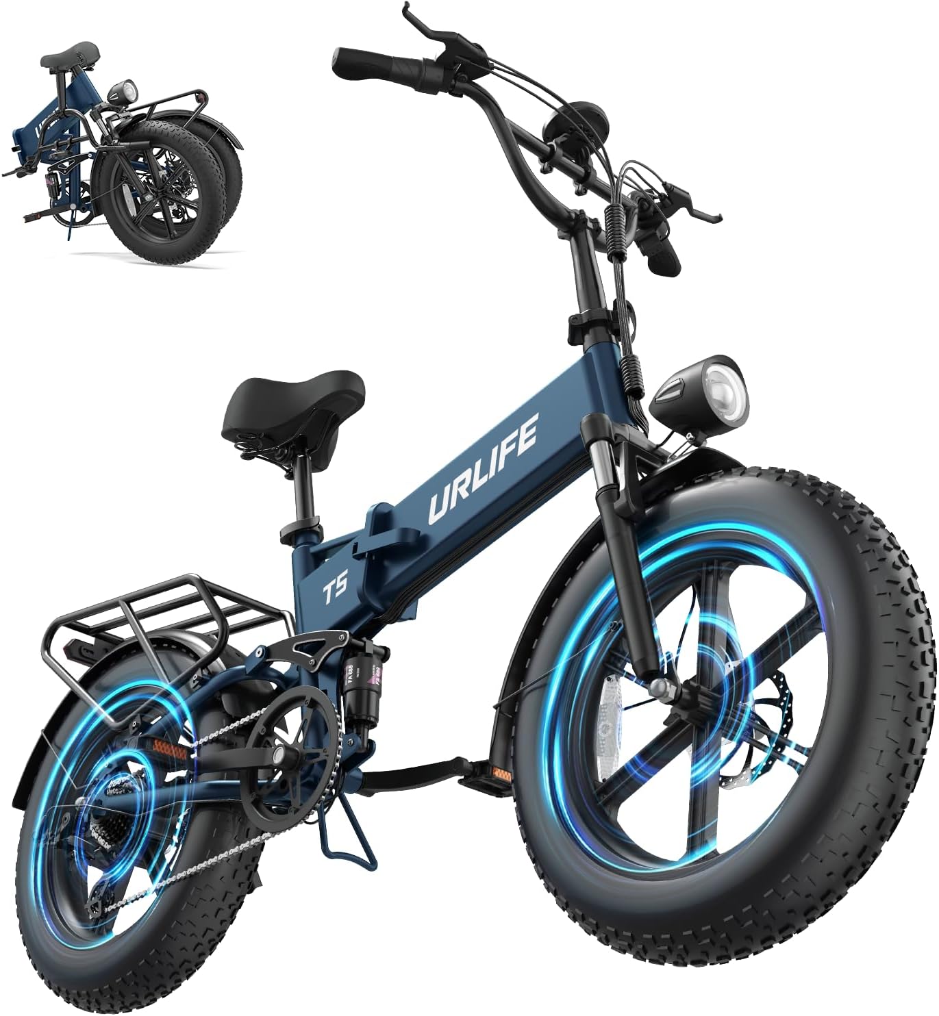 URLIFE Folding Electric Bike for Adults, 48V 13AH, 20" x 4" Fat Tire, Full Suspension with Quad-Link Shock Absorption, LED Display, 7-Speed, 60-80 Miles, UL2849 (Black)