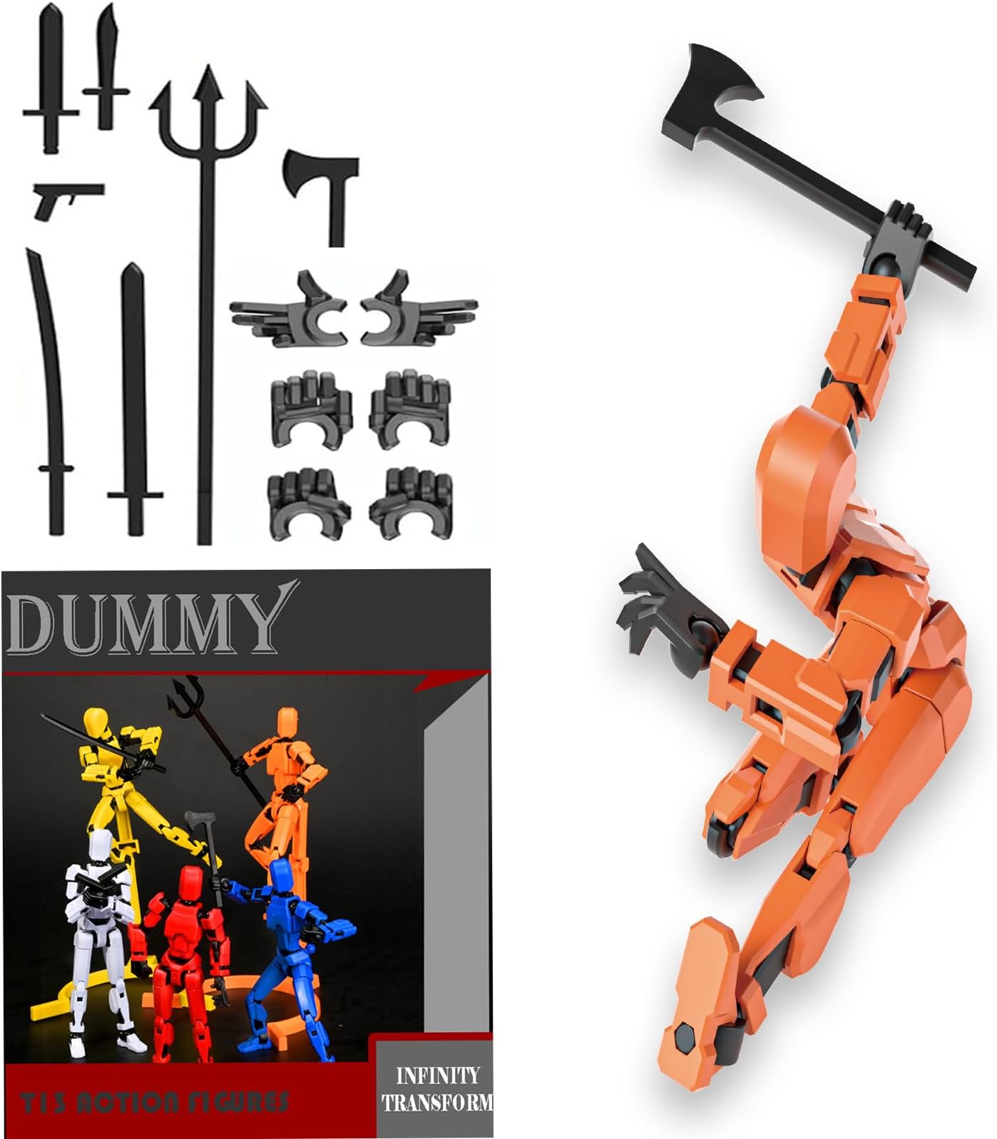 T-13 Action Figure Set 3D Printed Multi-Jointed Movable Robot Ti-tan Dummy Set with Full Articulation for Stop Motion Animation (Orange)