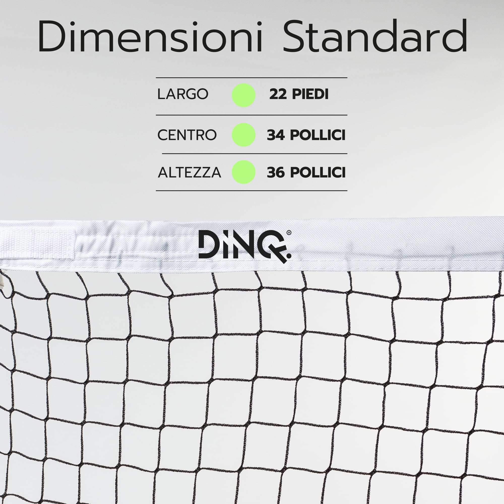 Rete da pickleball DINQ Rete da 1,5" in poliestere a 5 strati senza nodi Misura ufficiale 22 piedi Pali in fibra di vetro Portatile pronto all'uso Facile da trasportare con borsa per il trasporto