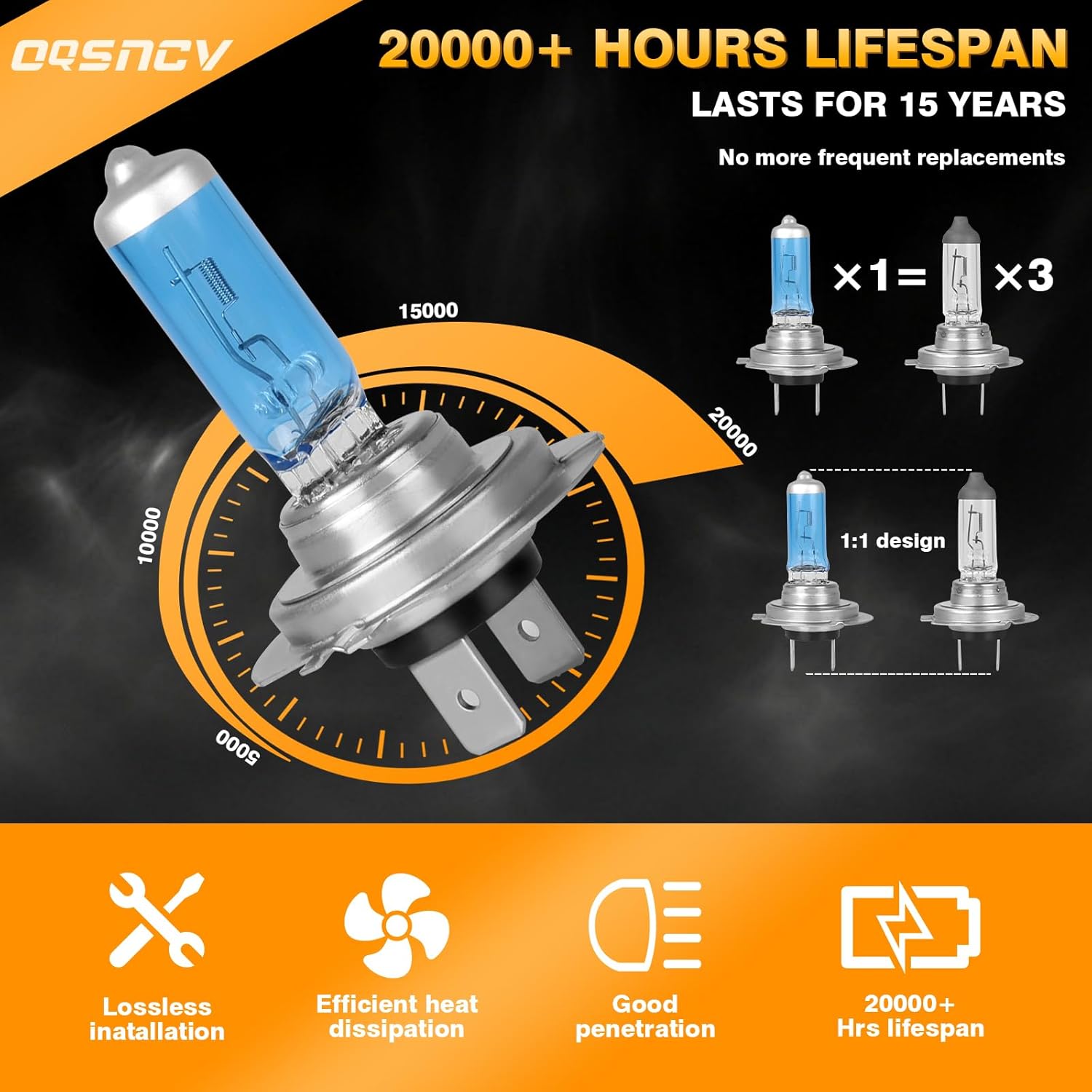 OQSNCV Fit For Chevy Malibu Limited LT LTZ 2016 Halogen Headlight Bulbs, H7 High Beam+ H11 Low Beam Light Headlamp Replacement Bulbs Kit 100W 4200K, Pack of 4