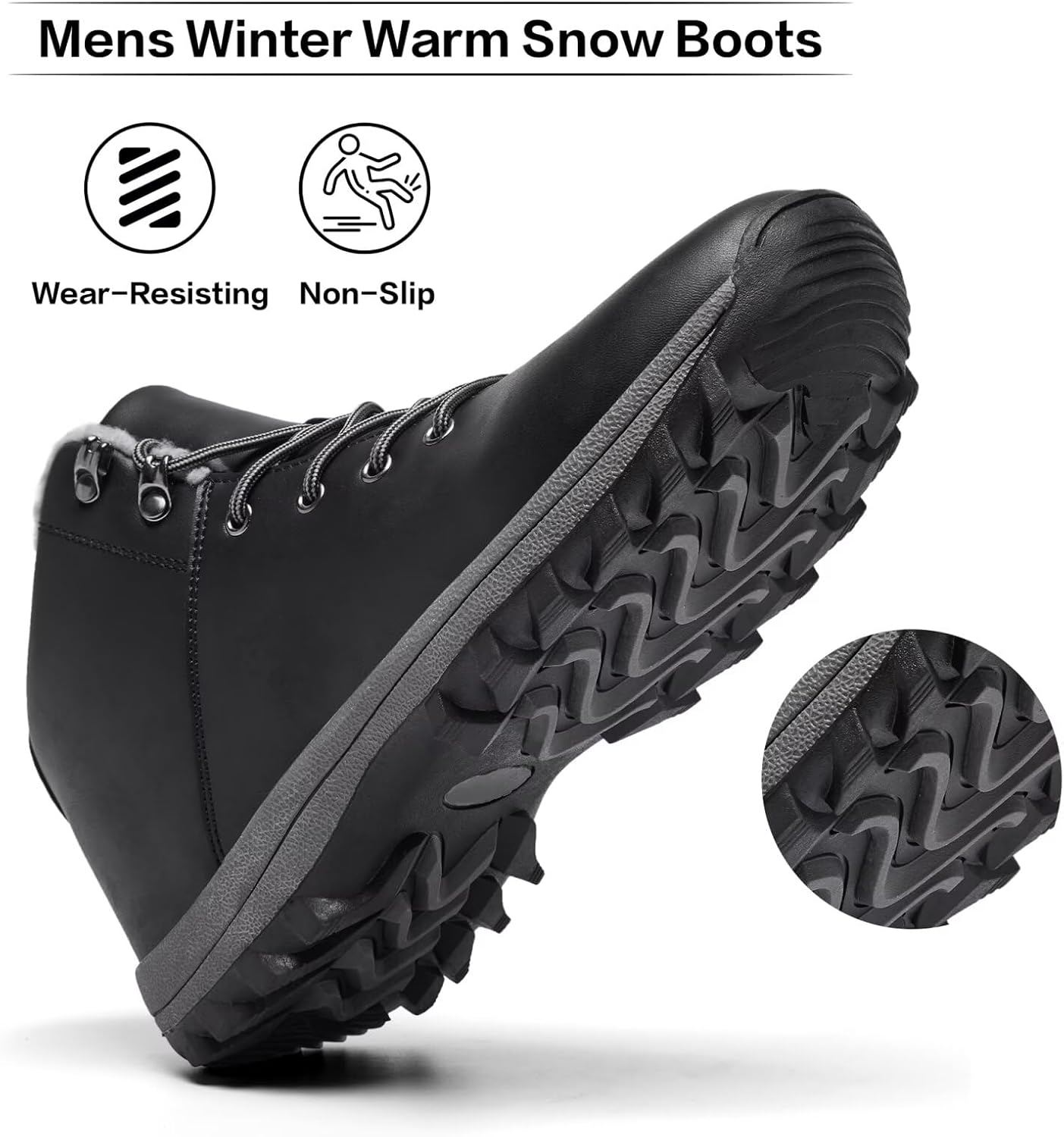 Mens Winter Warm Snow Boots Fur Lined Water Resistant Non-Slip Insulated Waterprof Winter Hiking Wrok Shoes - Image 4