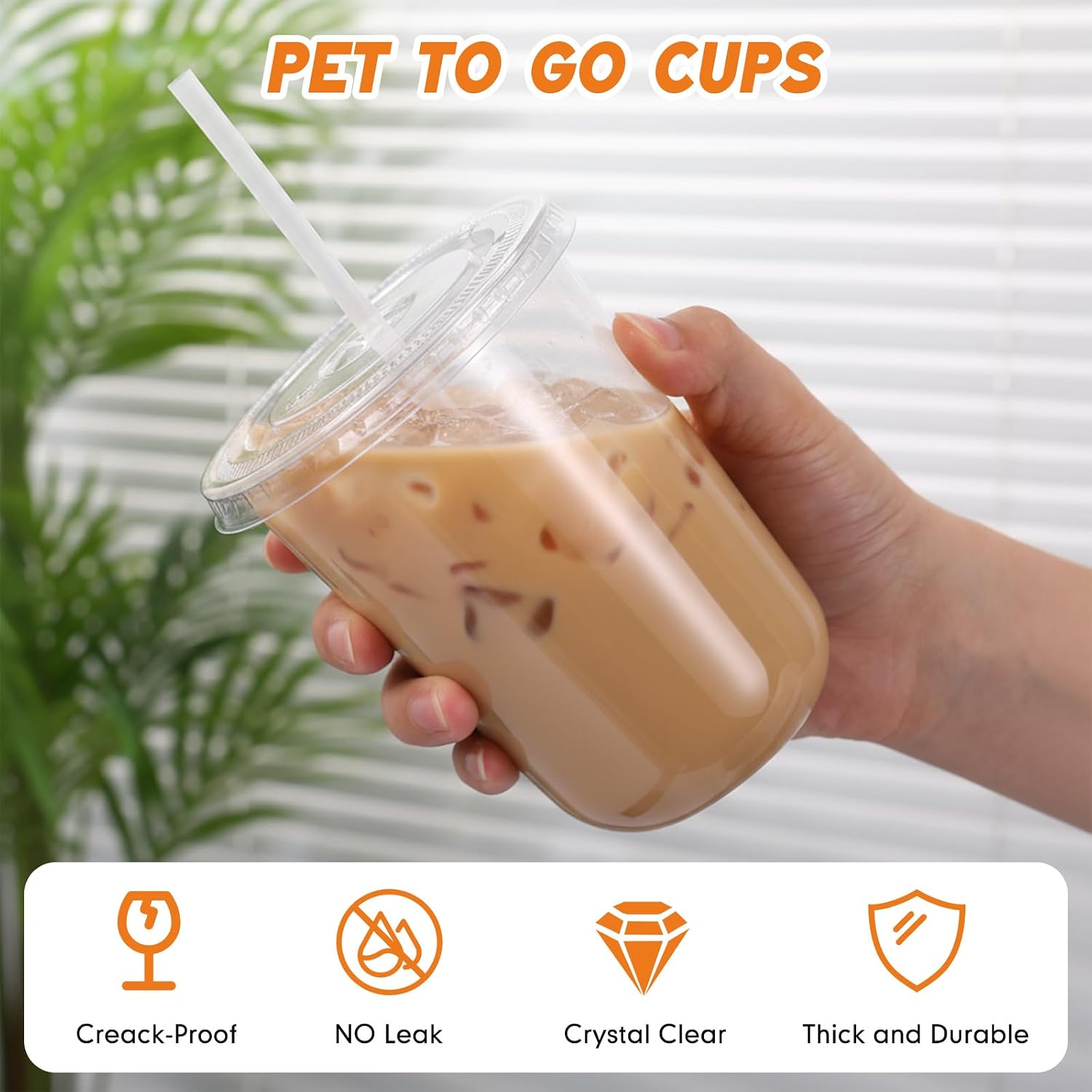 Ziliny 50 Sets Clear Plastic Cups with Lids Straws Disposable Round Bottom Ice Coffee Cups with Label Stickers for Cold Drinks Juice Smoothie Beer Cocktails Coffee Bar Party (16oz)