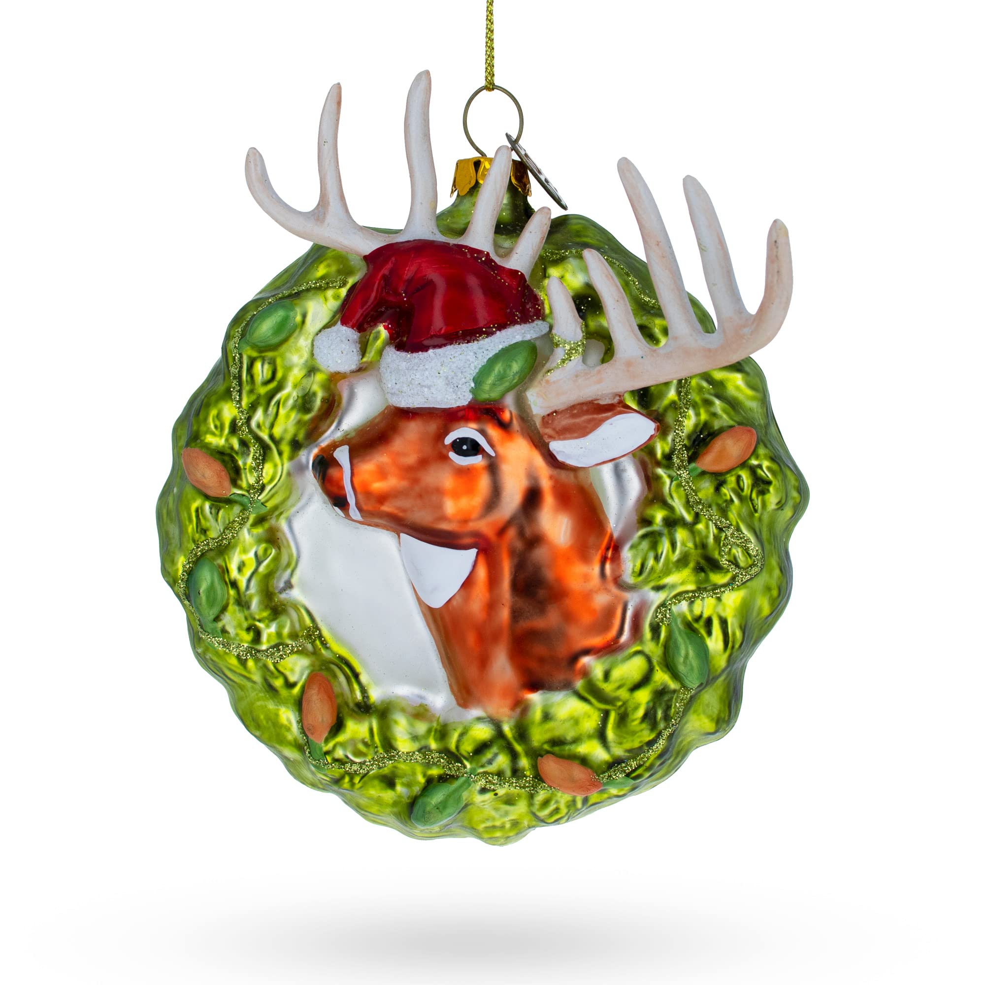 Décoration de Noël en verre suspendue tête de cerf couronne BestPysanky