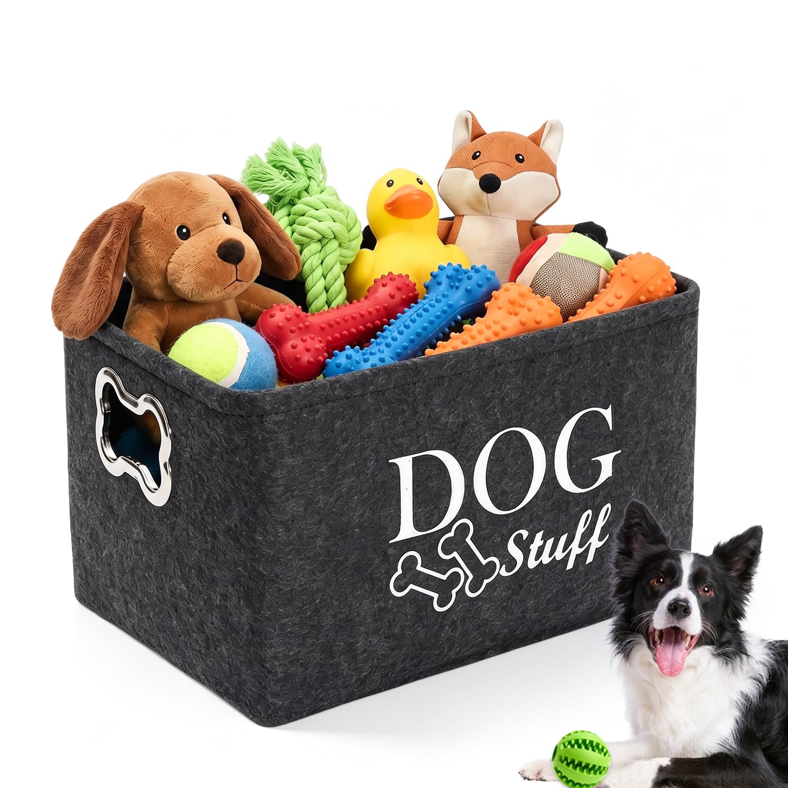 Puppy Toy Box, Dog Stuff Storage Baskets Felt Collapsible with Metal Handle Toy Box Dog Items Storage Basket Pet Supplies for Pets Toys Clothes