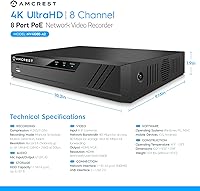 Vista 5 de Sistema de Cámara de Seguridad 4K POE Amcrest con NVR PoE 4K de 8 Canales (4) x Cámaras IP POE de 8 Megapíxeles de Torreta (3840x2160) Disco Duro