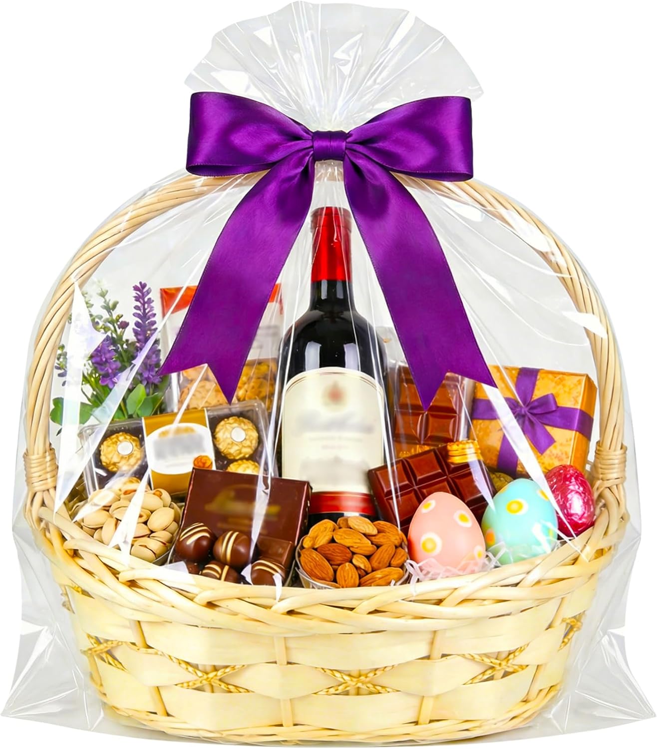 Morepack Easter Extra Large Cellophane Bags,35×47 Inch Big Clear Basket Bags 10 Pcs Jumbo Cellophane/Cello Wrap for Gift Baskets