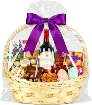 Morepack Extra Large Cellophane Bags for Gift Baskets 35x47 Inches,Jumbo Big Clear Cellophane Bags 5 Pieces