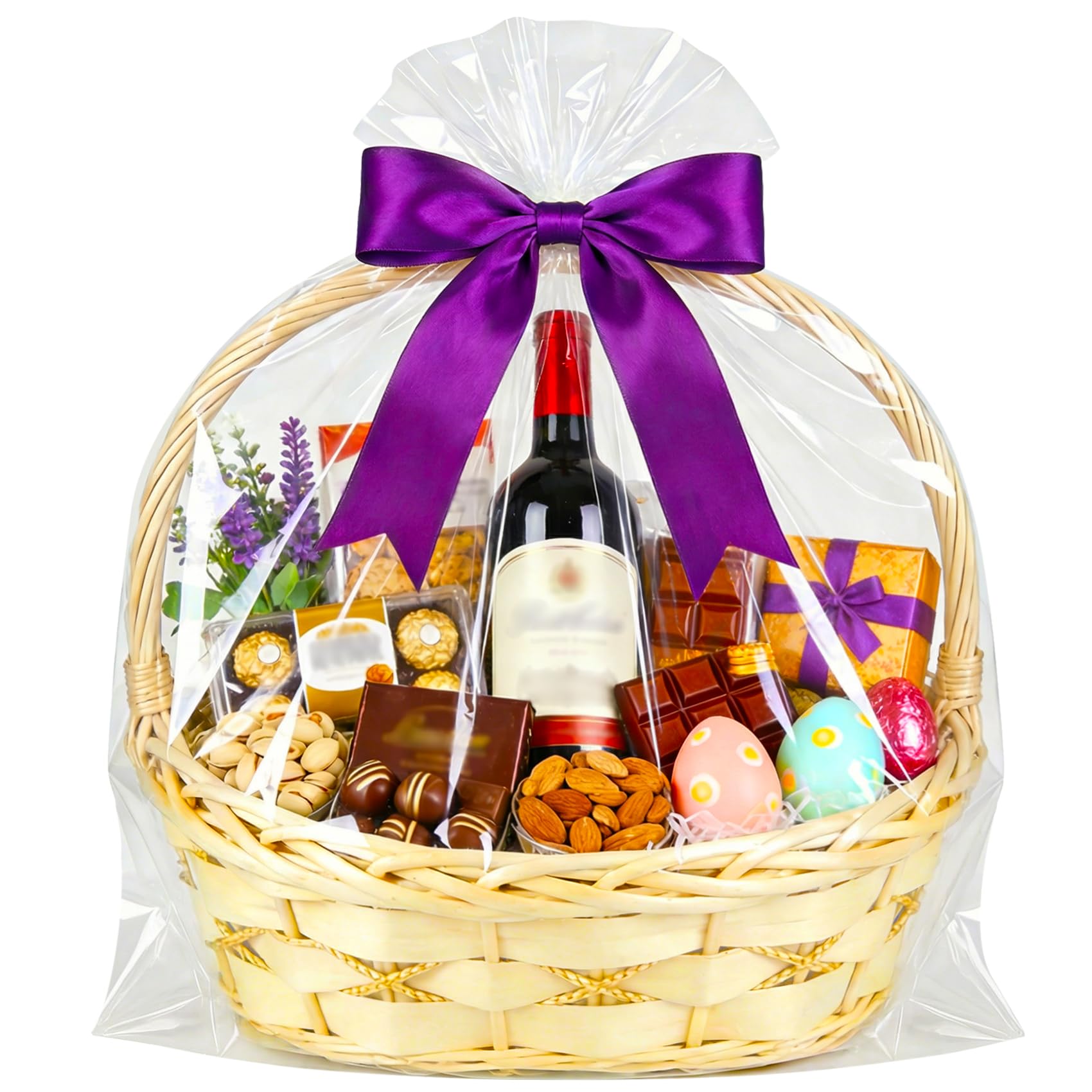 Morepack Easter Extra Large Cellophane Bags,35x47 Inch Big Clear Basket Bags 10 Pcs Jumbo Cellophane/Cello Wrap for Gift Baskets